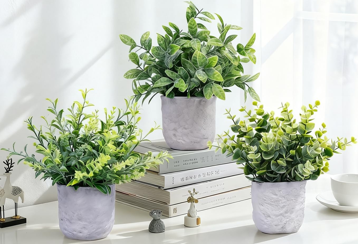 3-Pack Potted Artificial Plants, Small Eucalyptus Faux Plants for Shelf Desk …
