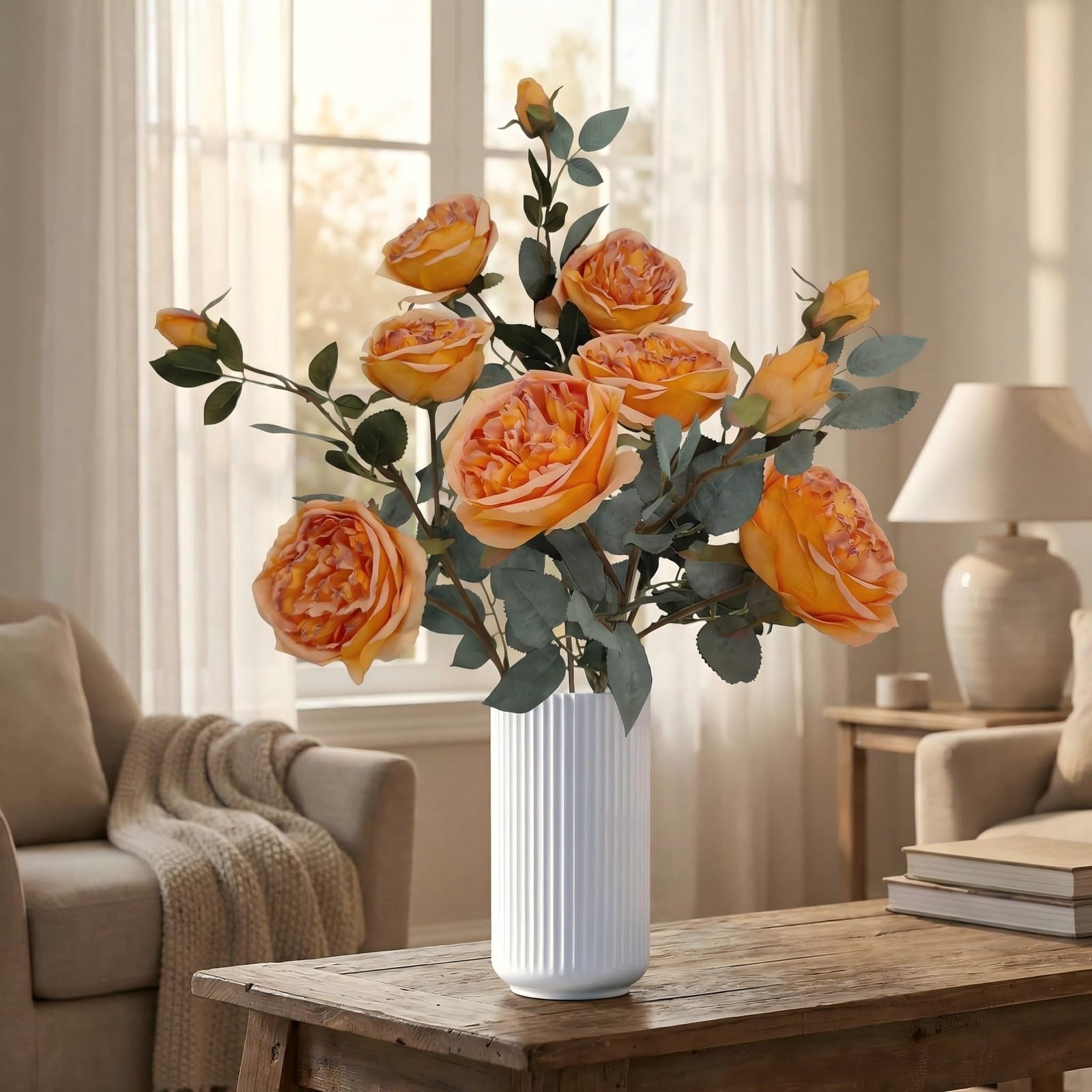 4 PCS Fall Orange Rose Bouquet Fake Roses Artificial Flowers Home Decor