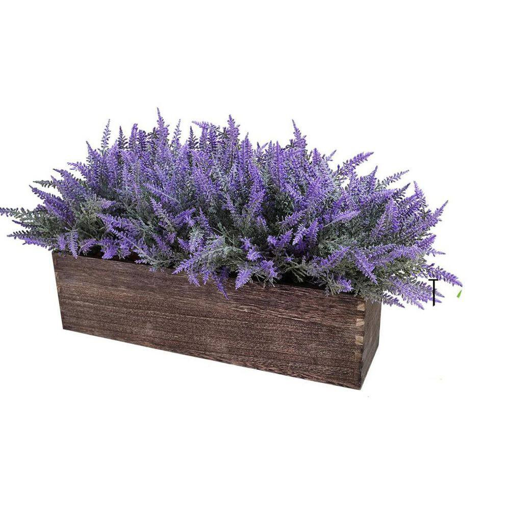 14 In. Artificial Lavender Plants in Brown Rectangular Wood Planter