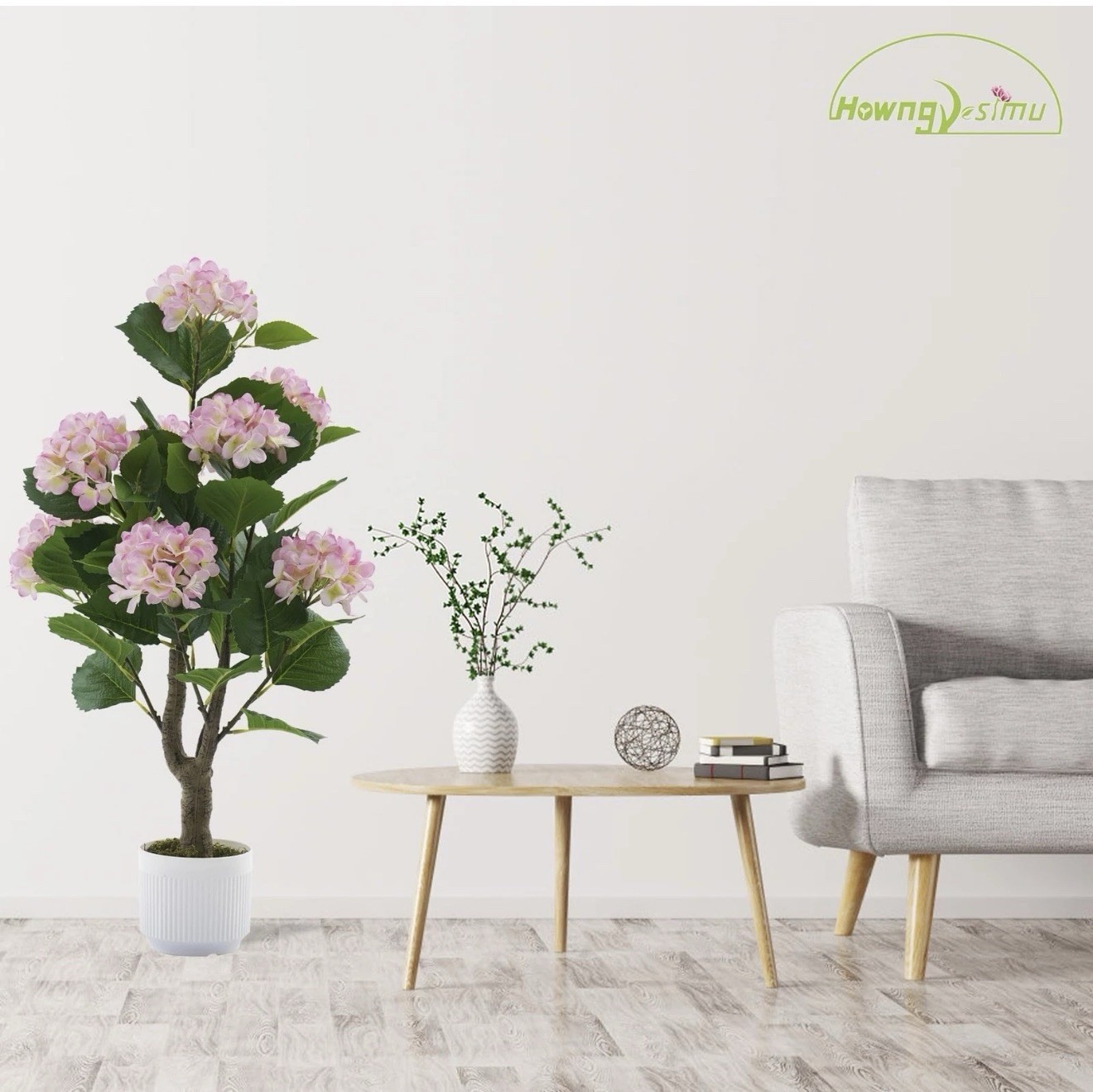 Artificial Hydrangea Tree 2 Pack, 3FT Faux Hydrangea Plant in Pot with Pink F…