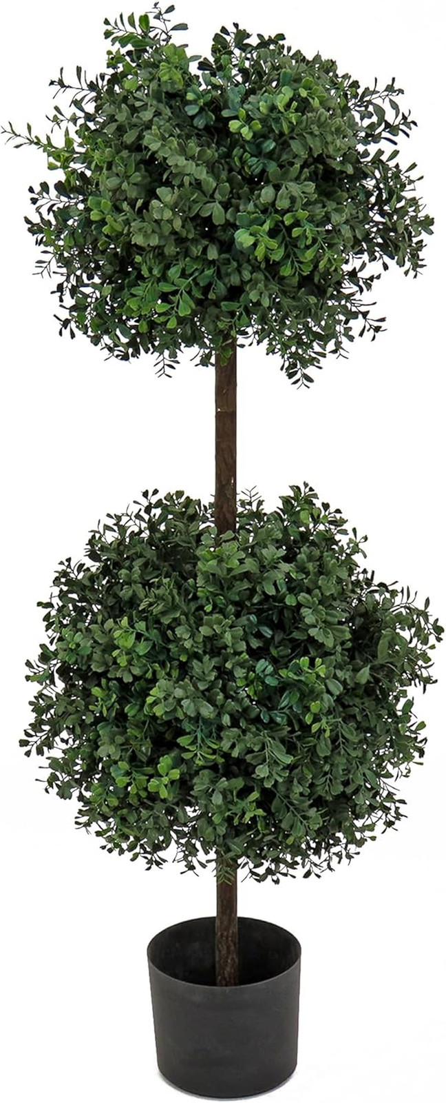 46″ Realistic Artificial Boxwood Double Ball Topiary in Matte Black Pot