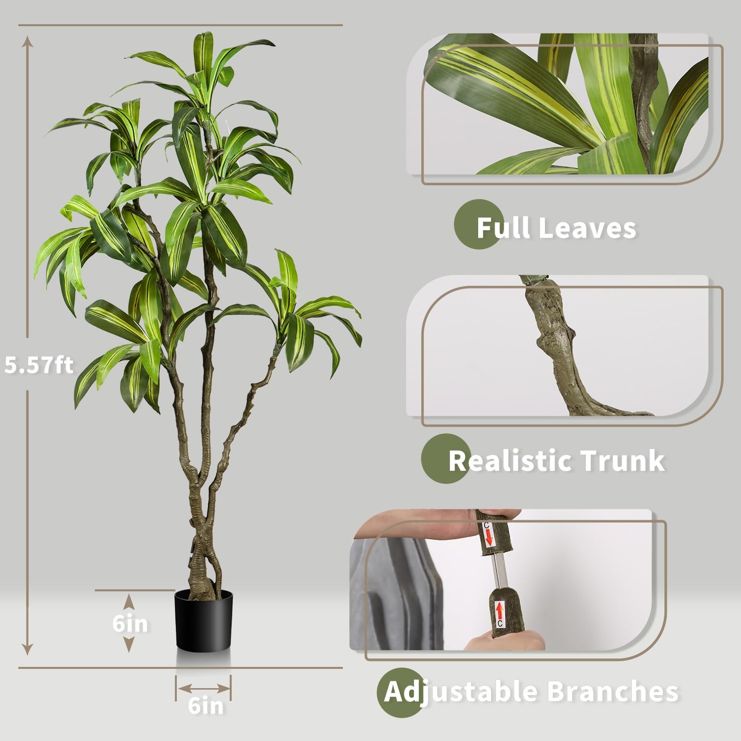 Artificial Dracaena Tree 6.5ft(78in) Faux Floor Plant for Indoor Decor Realis…
