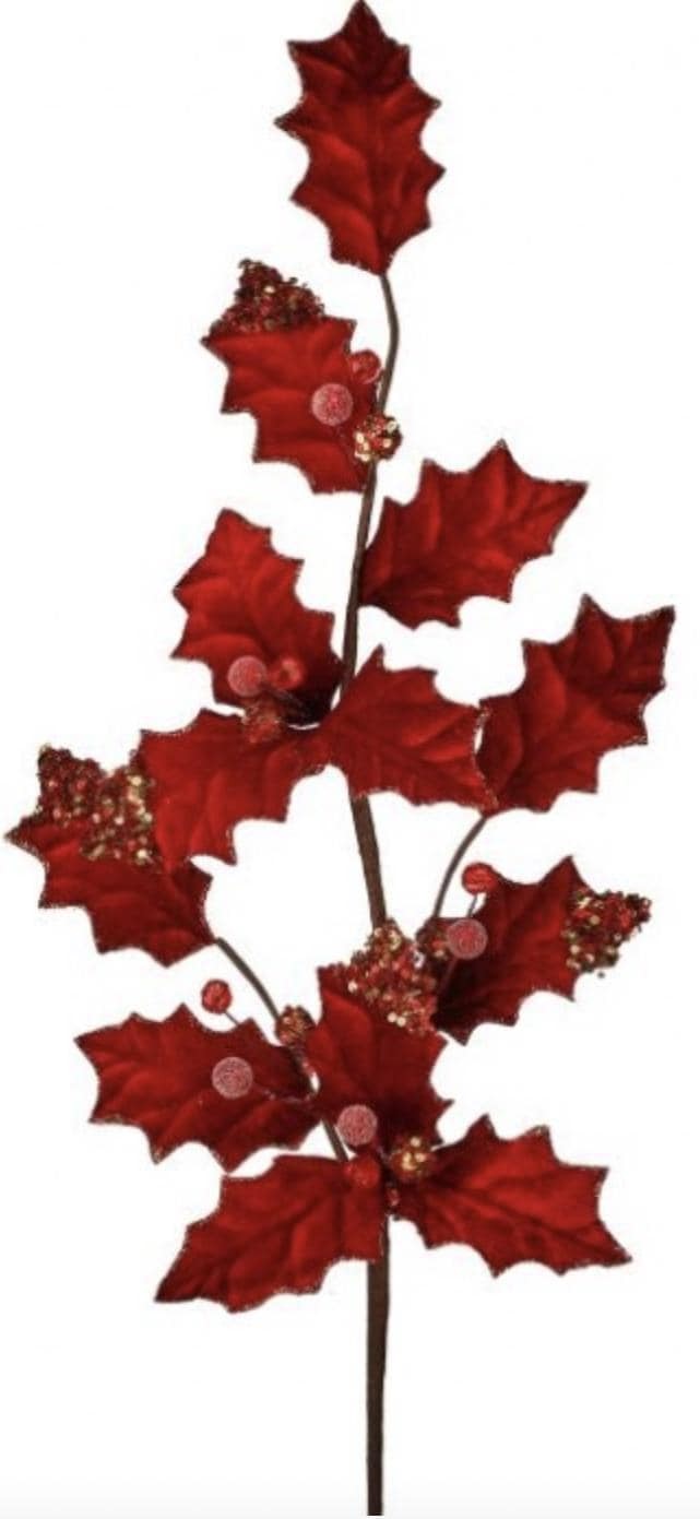 Regency Velvet Holly Spray Stem Floral Filler Christmas Accent Craft Supplies