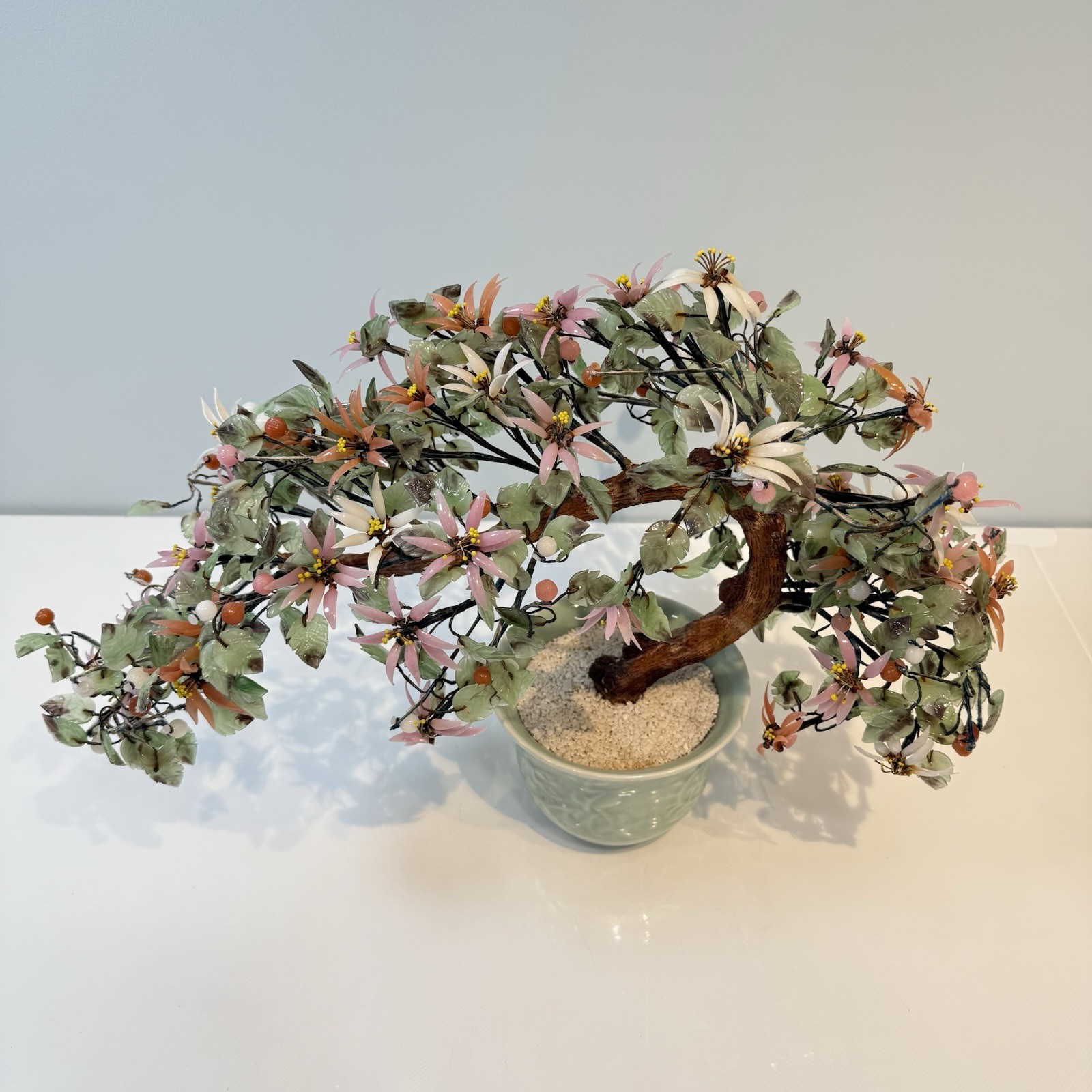 Chinese Glass Bonsai Cherry Blossom Tree 14”T x 18”L Art Decor Vintage SPRING