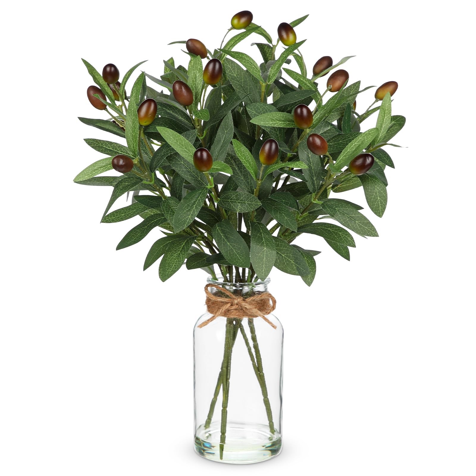Artificial Olive Branch in Glass Vase with Faux Water 15.7″ Fake Plants Olive…