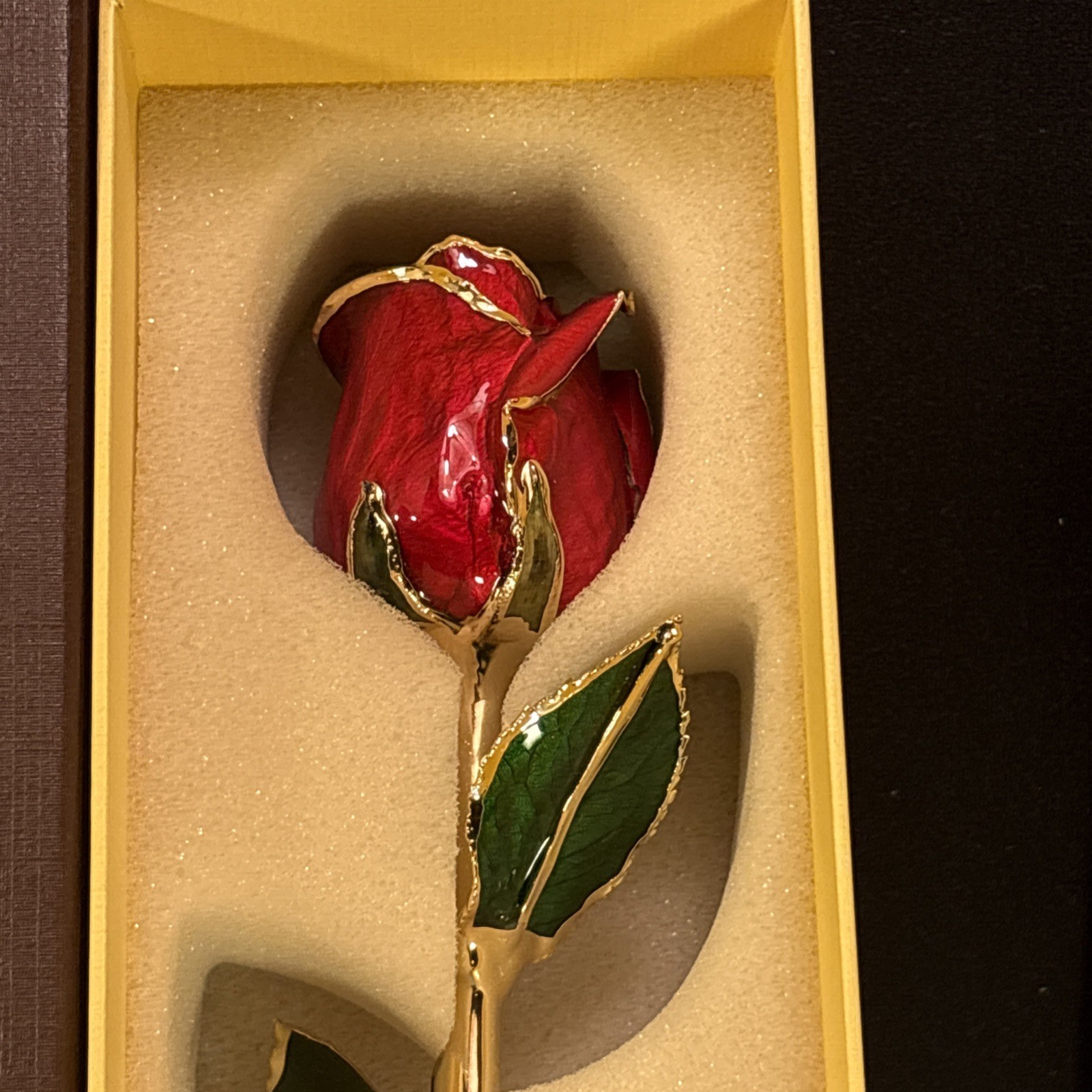 Sinvitron Gold Dipped Rose 24K Real Rose Long Stem Gold Plated Rose w/ Stand