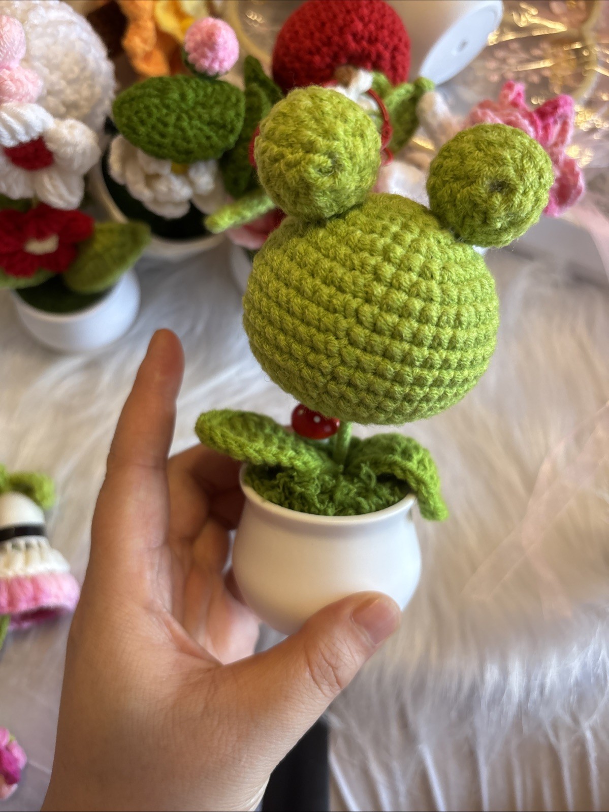 Handmade Crochet Green Frog Potted Plant Kawaii Fairycore Desk Decor Gift
