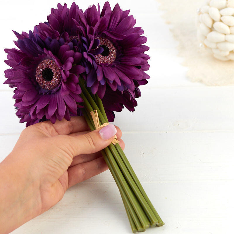 Set of 2 Purple Artificial Gerbera Daisy 10″ Bouquets