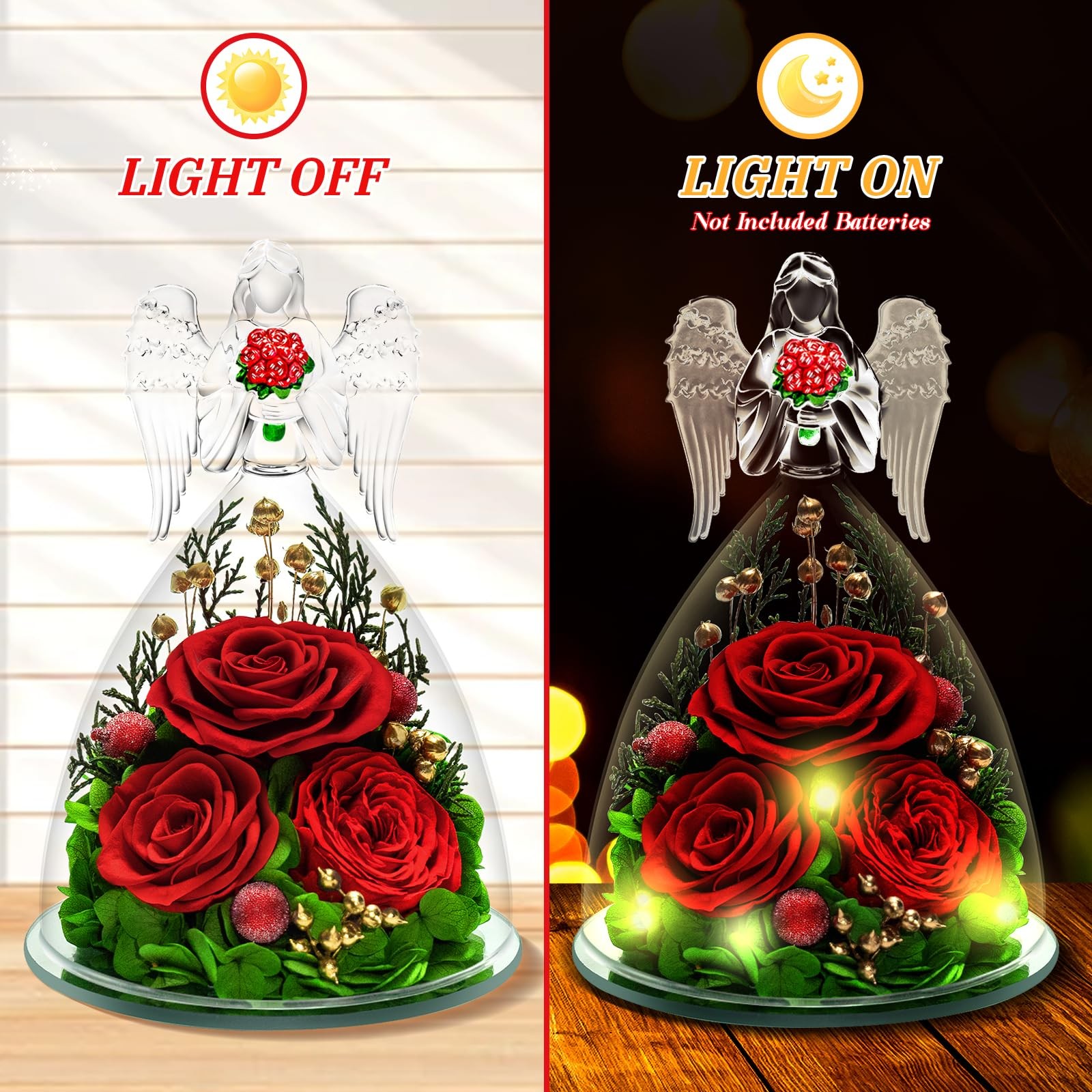 Gifts for Preserved Red Roses in Glass Angle Forever Red Flowers Gift for , M…