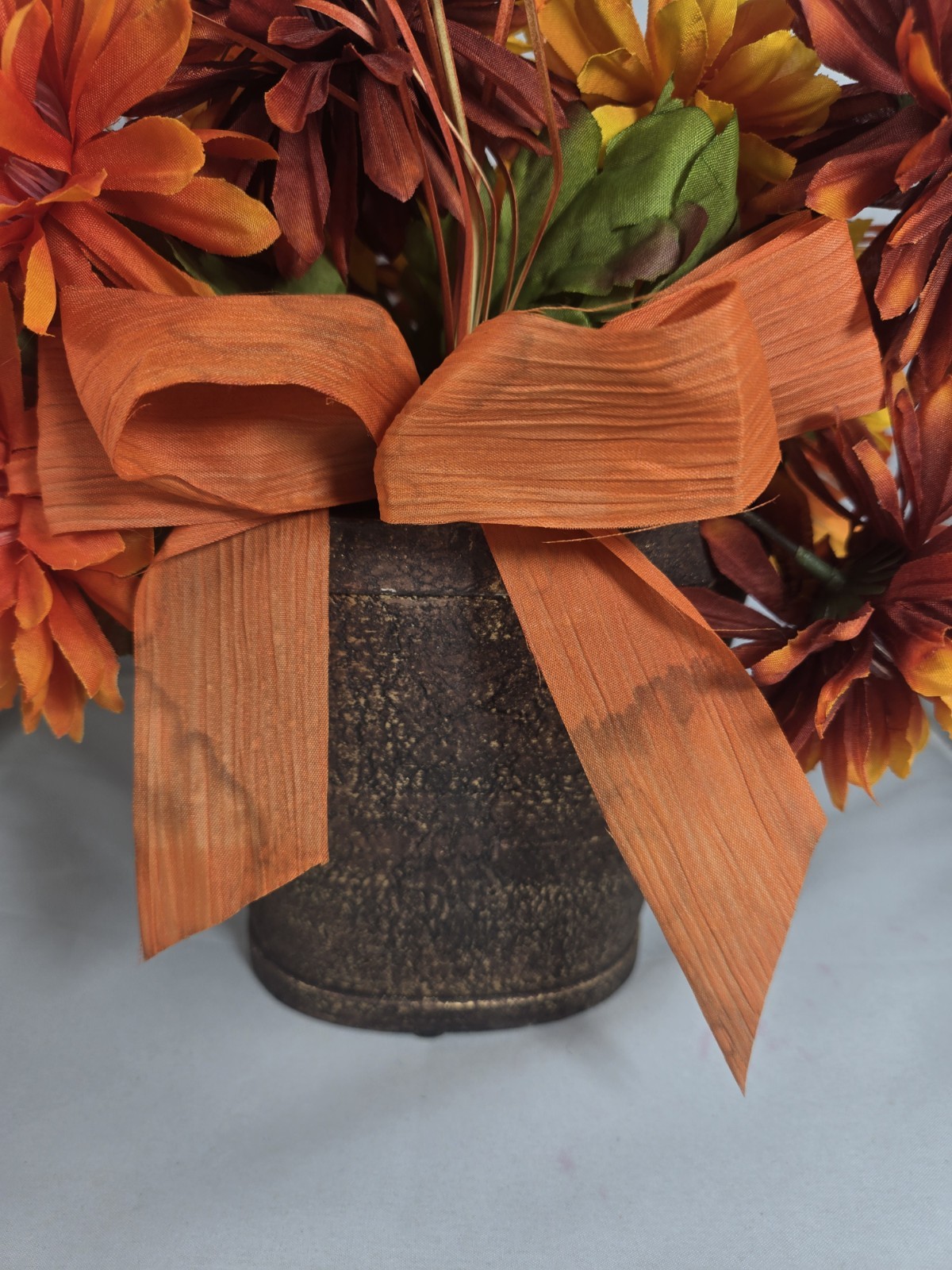 Fall Floral Decor Bouquet & Vase, Autumn Arrangement w/ Leaves Centerpiece