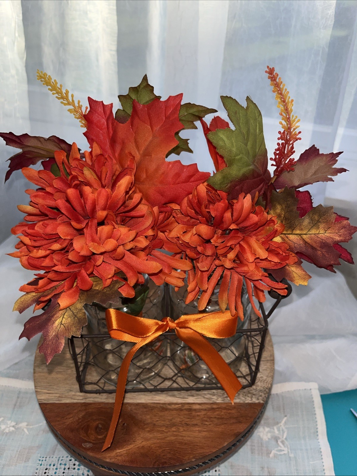 Fall Artificial Flower Arrangement Chrysanthemum Wheat & Oak Leaf