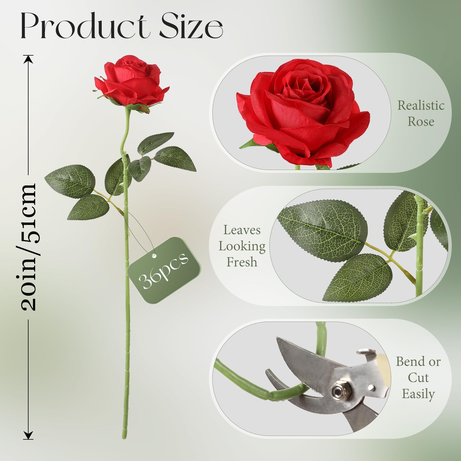 36 Pcs Roses Artificial Flowers in Bulk, Realistic Long Stem Fake Silk Roses …