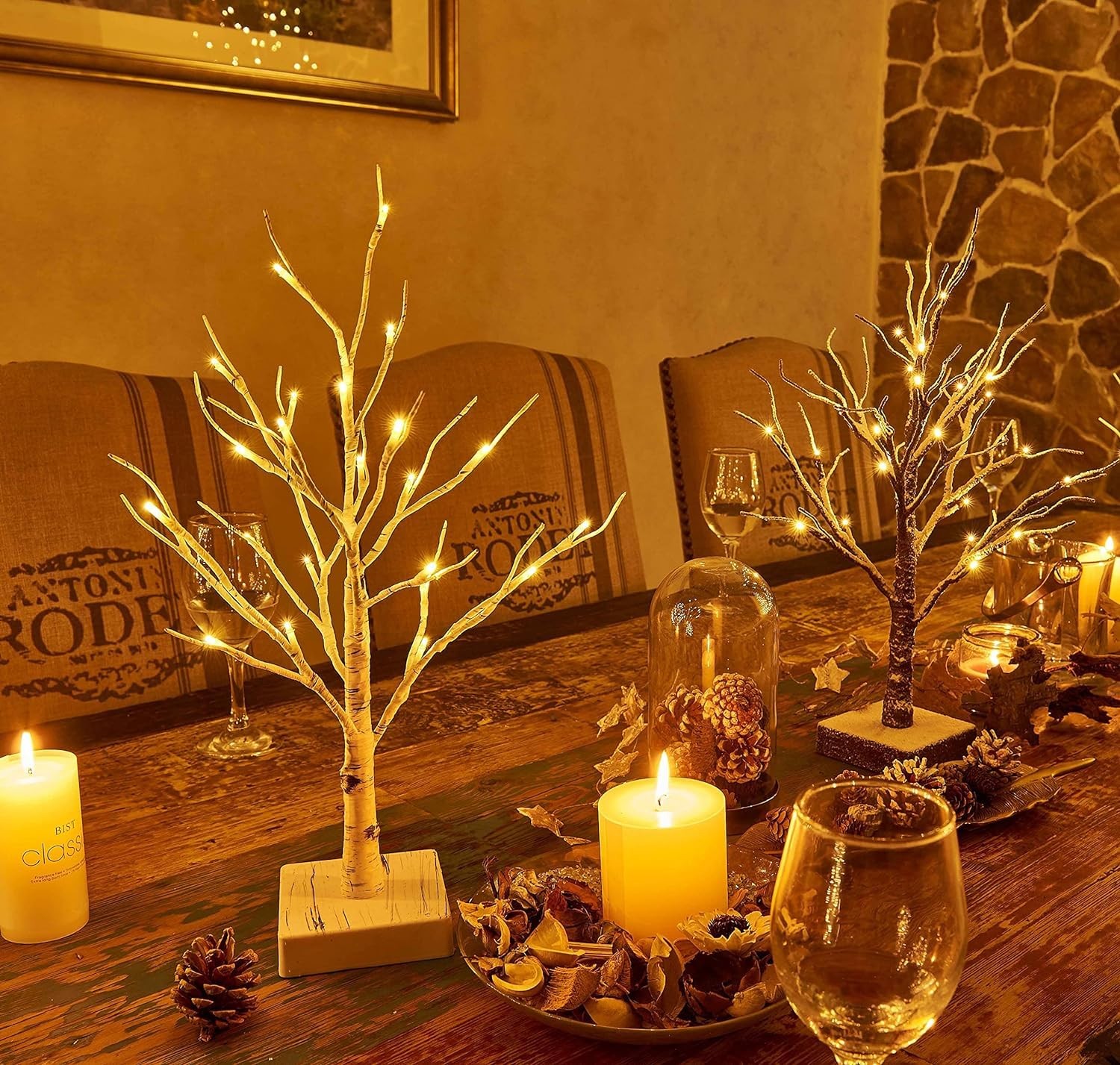 Lighted Easter Tabletop Birch Tree Timer 18IN 24 LED Fireplace Mantle Decor