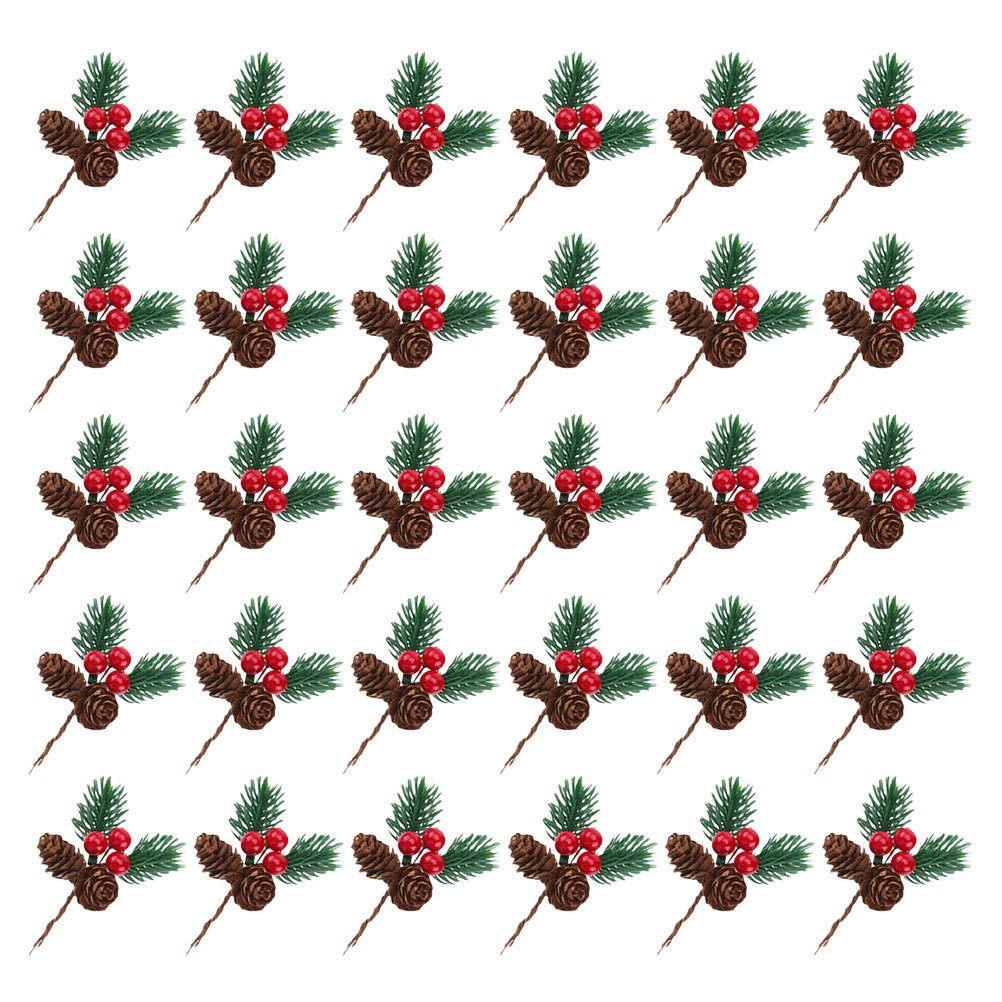 30 Pcs Artificial Pine Stems Evergreen Branches Christmas Berry Twig