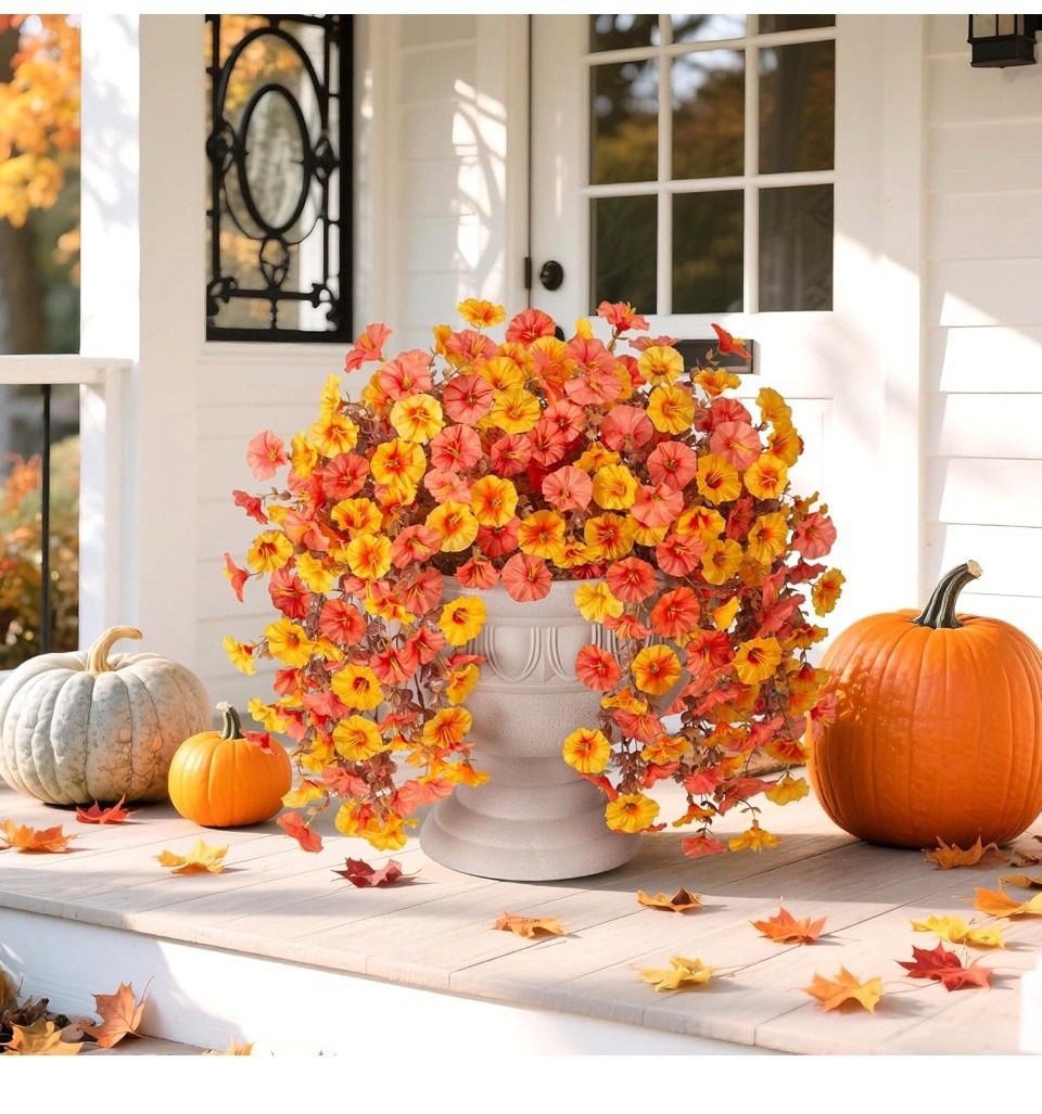 Ivydale 2 PCS Artificial Fall Hanging Flowers Silk Faux Petunias Orange+Yellow