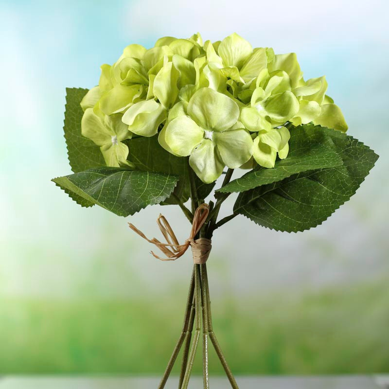 Set of 2 Soft Green 12-1/2″ Hydrangea Bundles with Leafy Accent