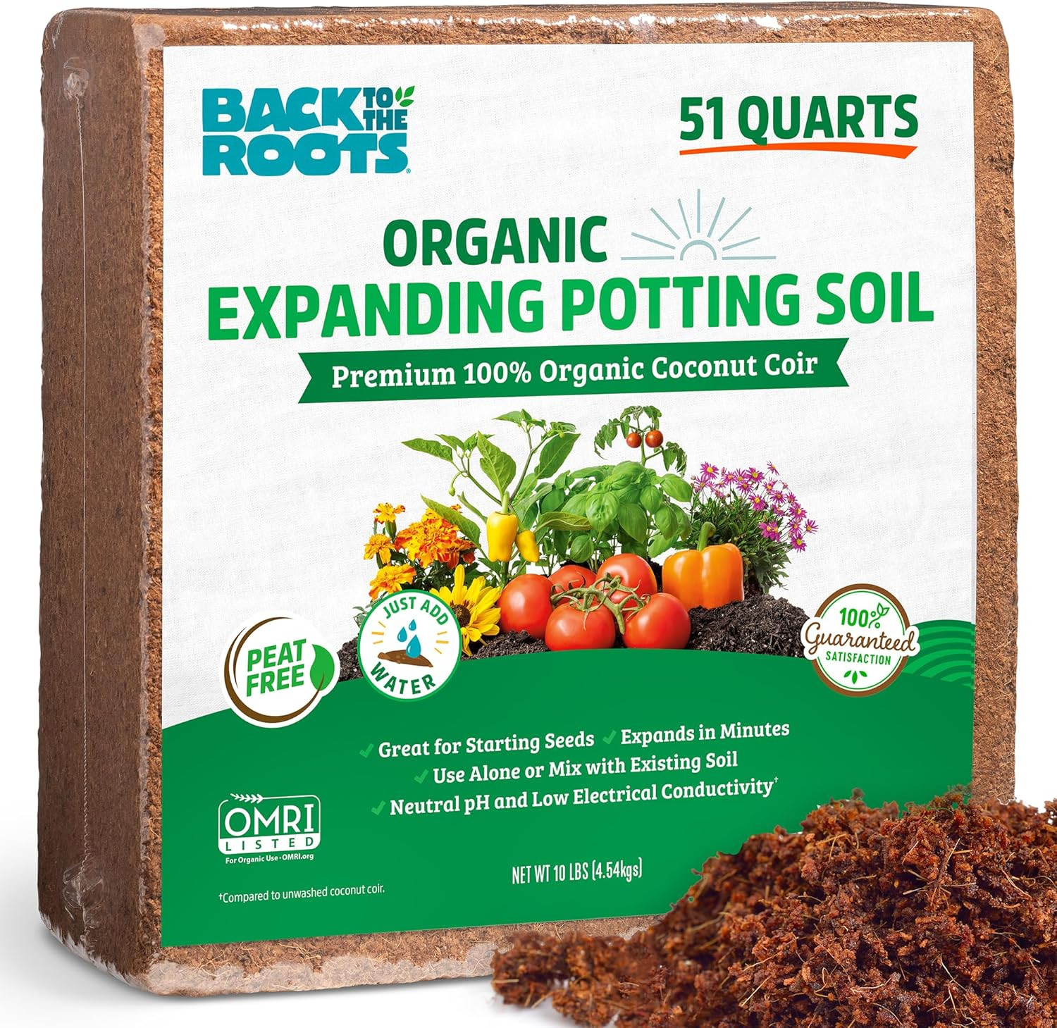 Back to the Roots Organic Coir, 51 Quart Expanding Soil, Great for Seeds