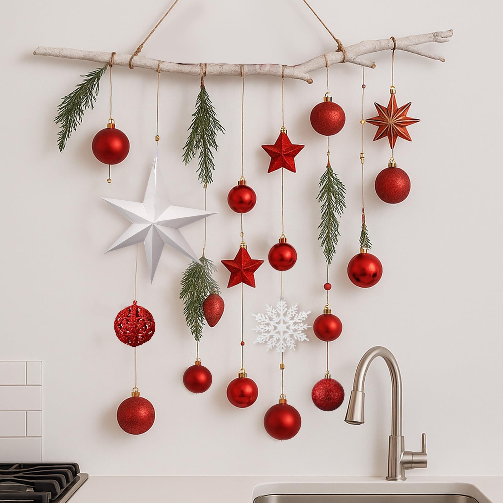 Christmas Wall Hanging Decor with Light Wooden Branch Christmas Door Hanging …