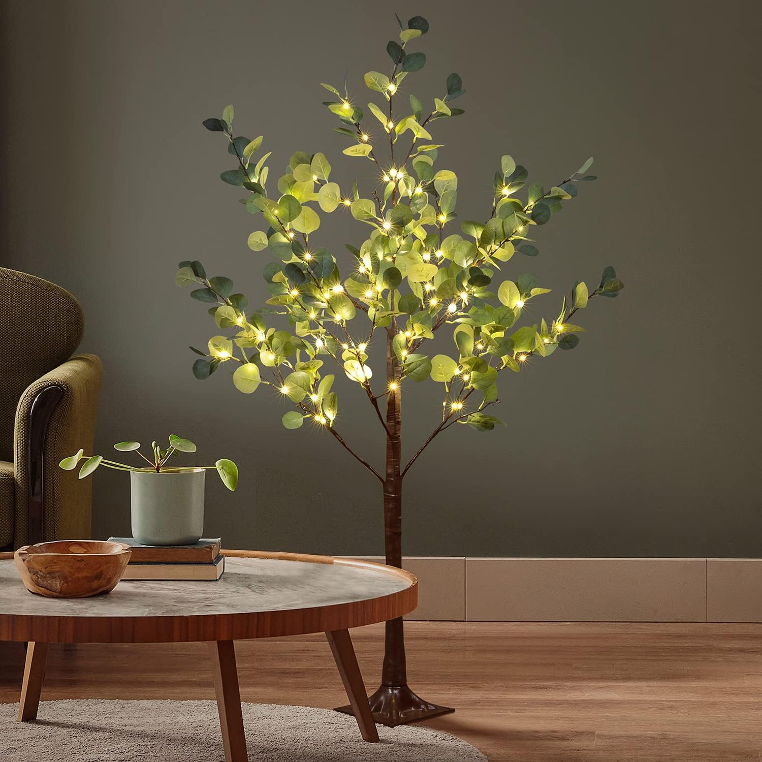 Lighted Eucalyptus Tree Warm White LED Artificial Greenery with Lights for Weddi