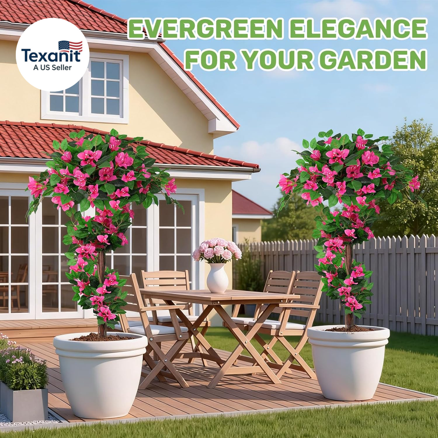 2Pack 4FT Artificial Bougainvillea Topiary Trees for Outdoor, Fake Silk Flowers