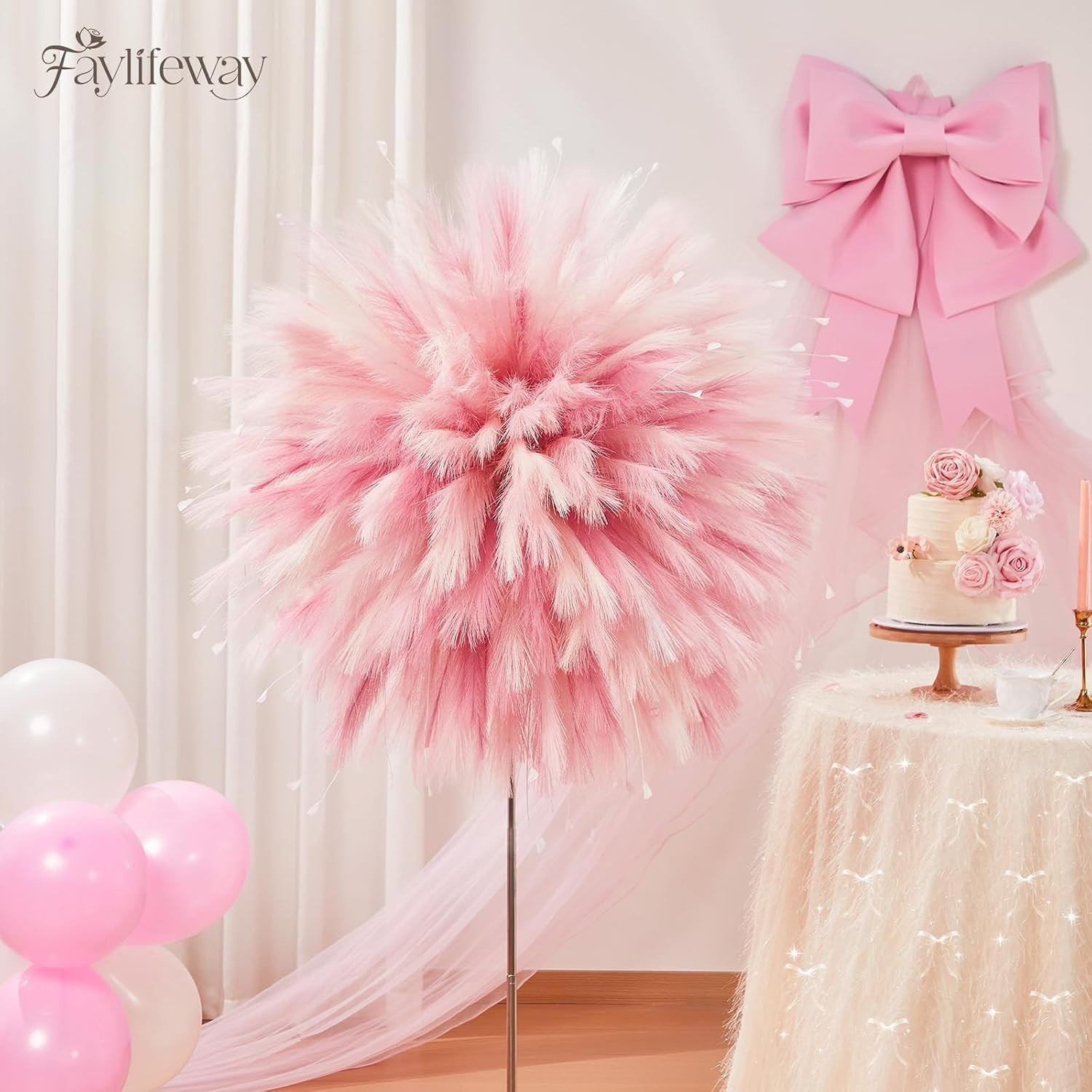 50PCS 17in Fluffy Blush Pink Pampas Grass – Ideal for Elegant Home & Event Decor