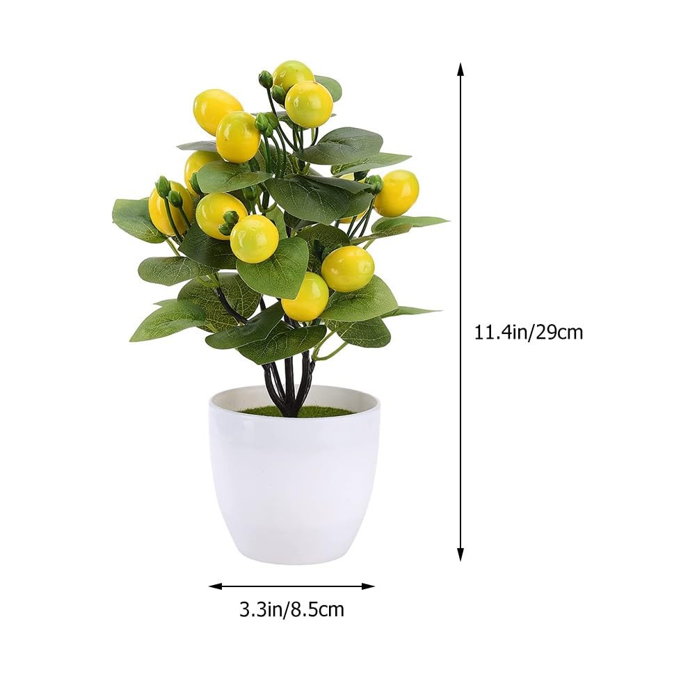 2 PCS Artificial Mini Lemon Tree Potted Plant Faux Bonsai Simulation Decor