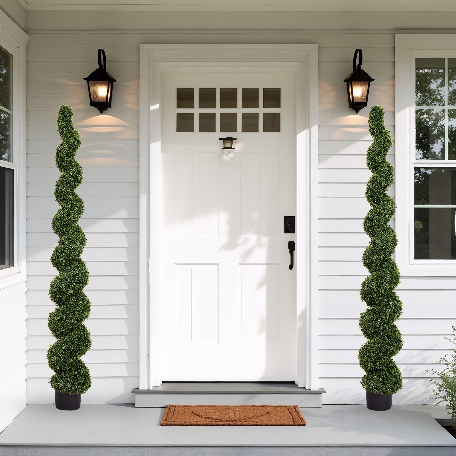 7FT Spiral Topiary Trees Artificial Outdoor Faux Boxwood Plants Potted Trees