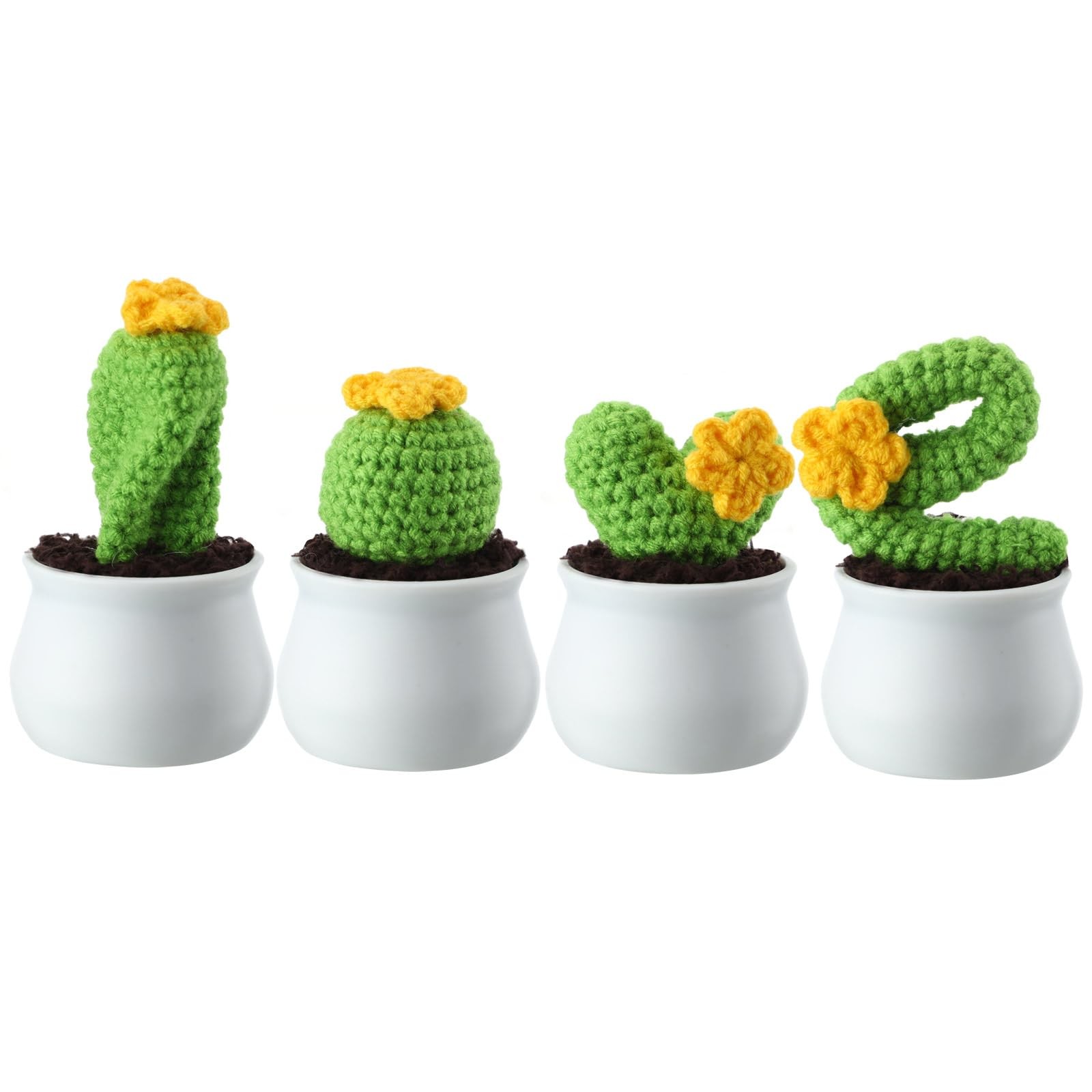 4 Pcs Crochet Cactus Love Knitted Potted Plants Mini Knitting Cactus Handmade…