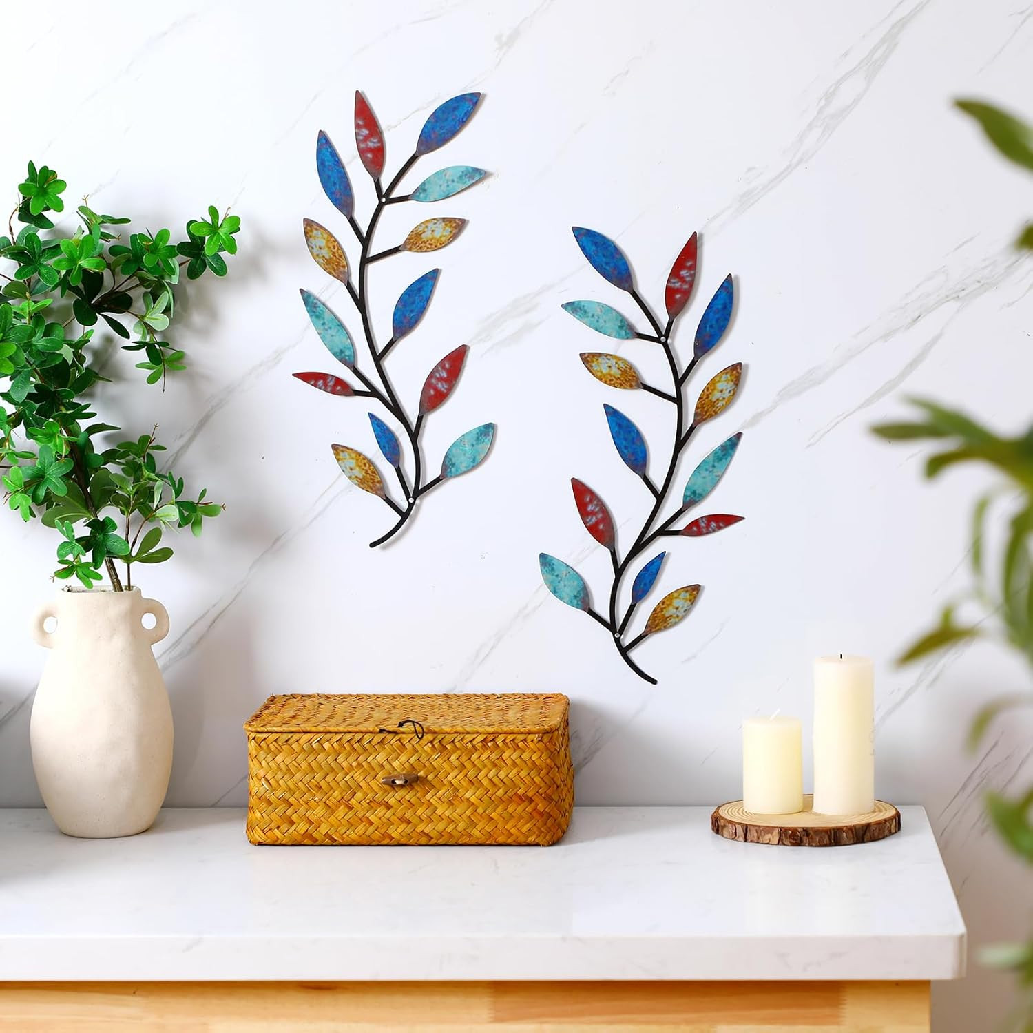 2 Pieces Metal Tree Leaf Wall Decor Vine Olive Branch Leaf Wall Art