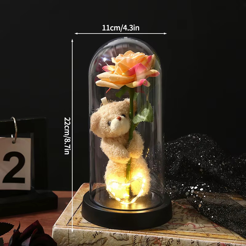 Eternal Rose Flowers Artificial Foil Flower in Glass Glow Immortal Flower LED Ro