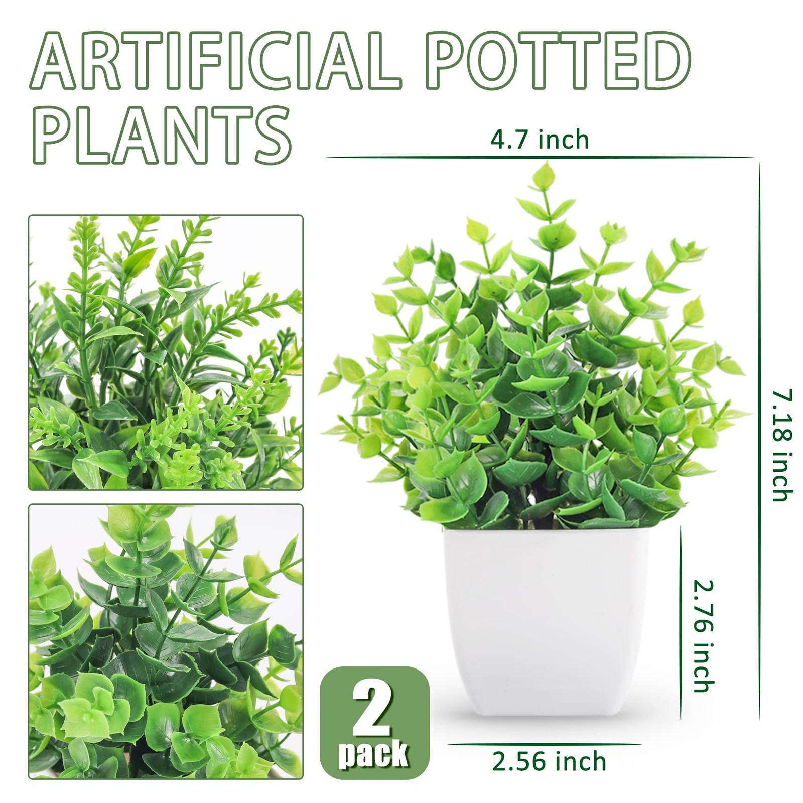 ZJIA 2 Pack Small Fake Plants in White Pots, Bathroom Shelf Decor Indoor