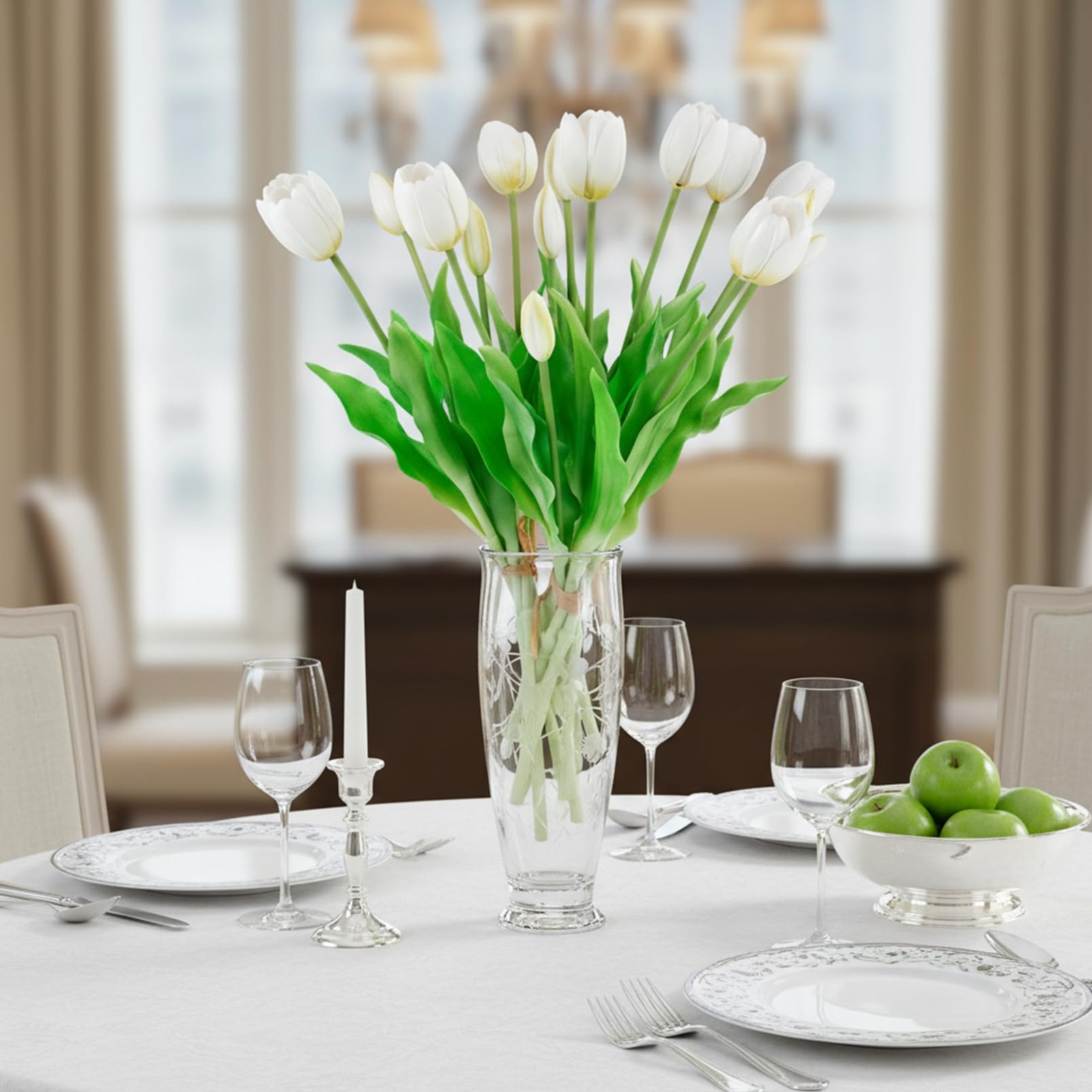 15 PCS White Artificial Tulips Flowers Real Touch Latex Bouquet Wedding