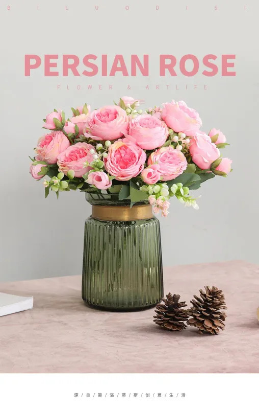 30cm Rose Pink Silk Peony Artificial Flowers Bouquet 5 Big Head and 4 Bud Cheap