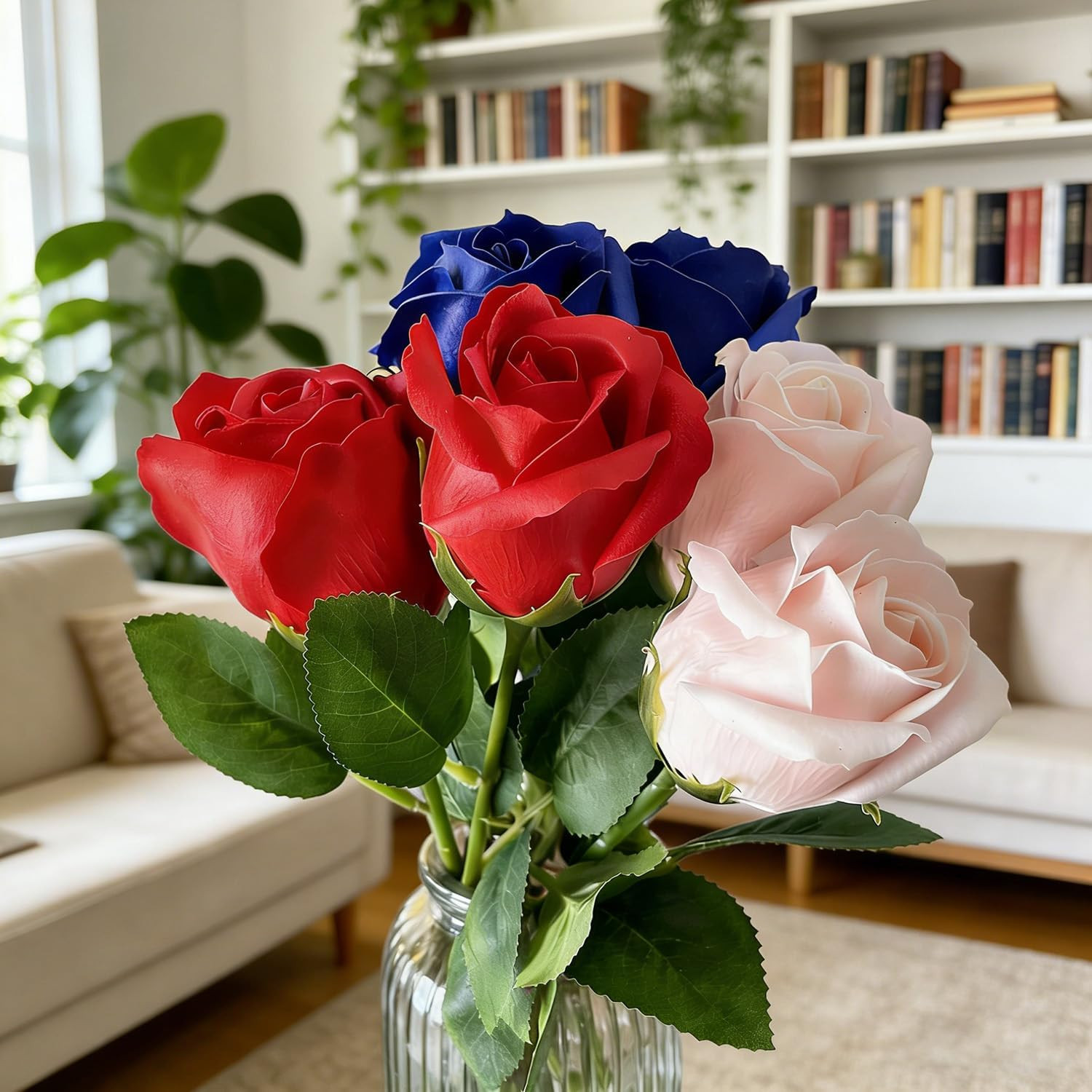 50Pcs Floral Wire Stem with Leaves Artificial Plastic Rose Floral Wire Stems DIY