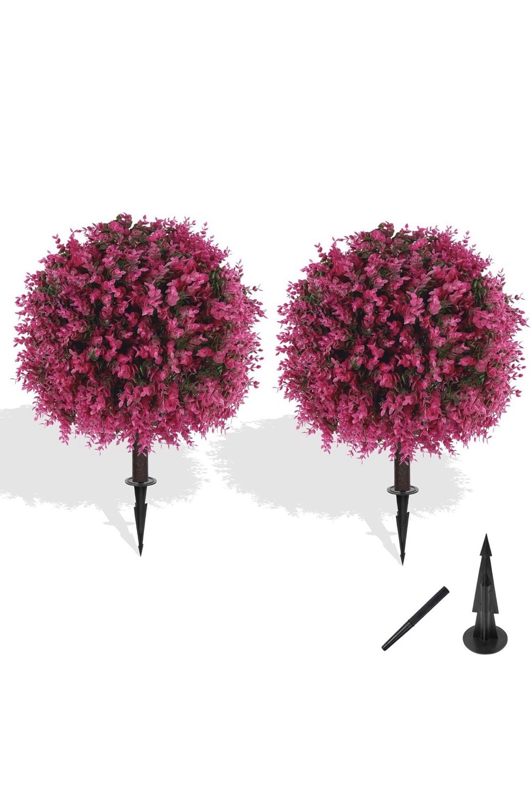 2 Pack 26″ Artificial Boxwood Topiary Trees UV Resistant Shrubs w/ Ground Spikes