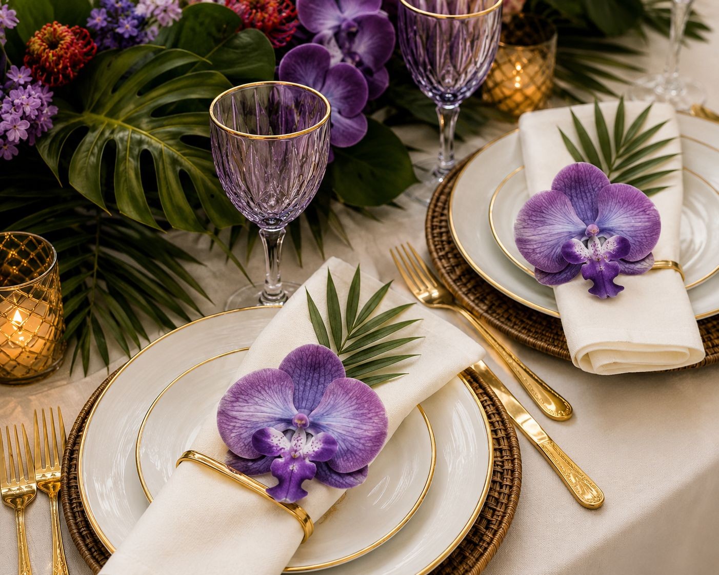 Real Touch Orchid Heads Set of 2 Purple Phalaenopsis Blooms 3.5 Inch for Corsage