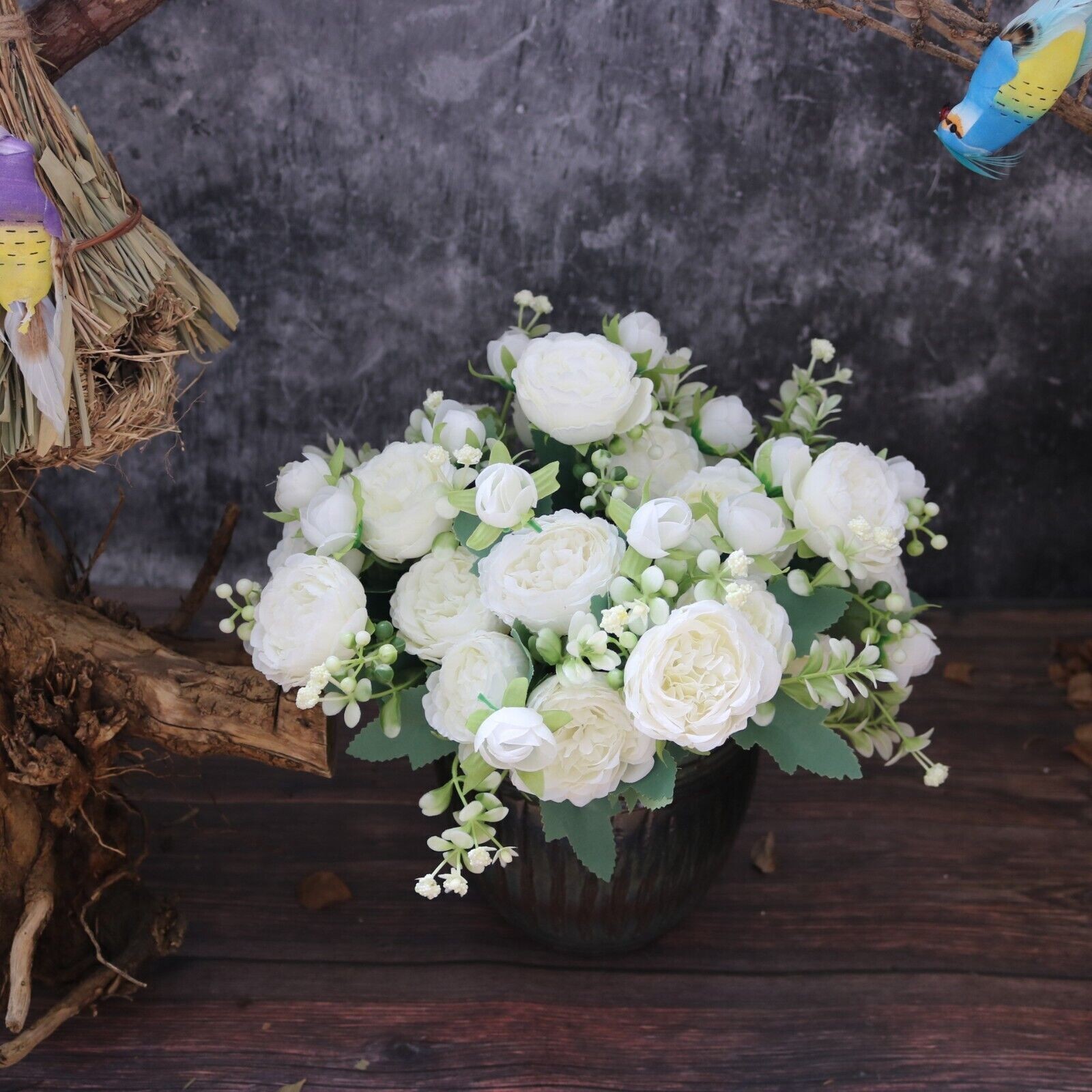 2 Bunches 9 Heads Silk Peony Artificial Flowers Wedding Bouquet Home Party Decor