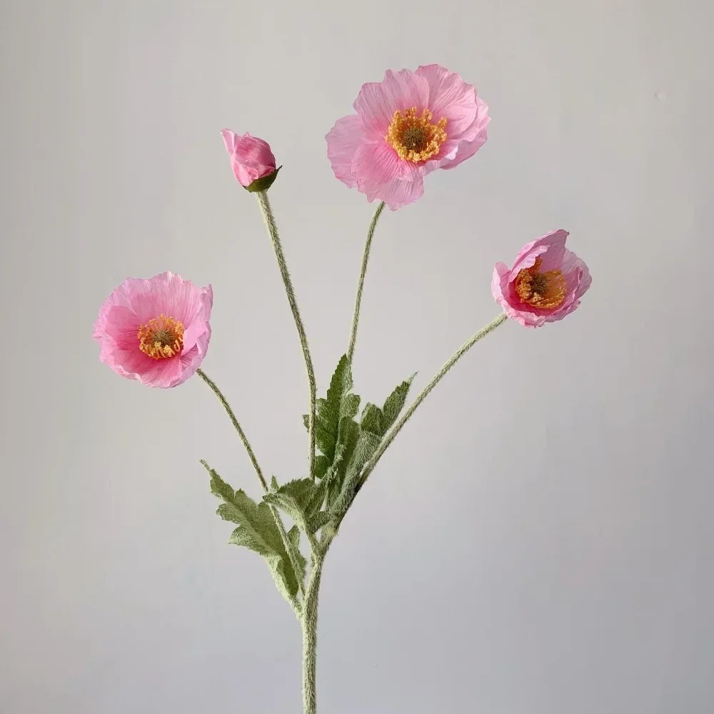 Artificial Poppy Flowers Silk Bouquet Long Stem Fake Floral Home Decor