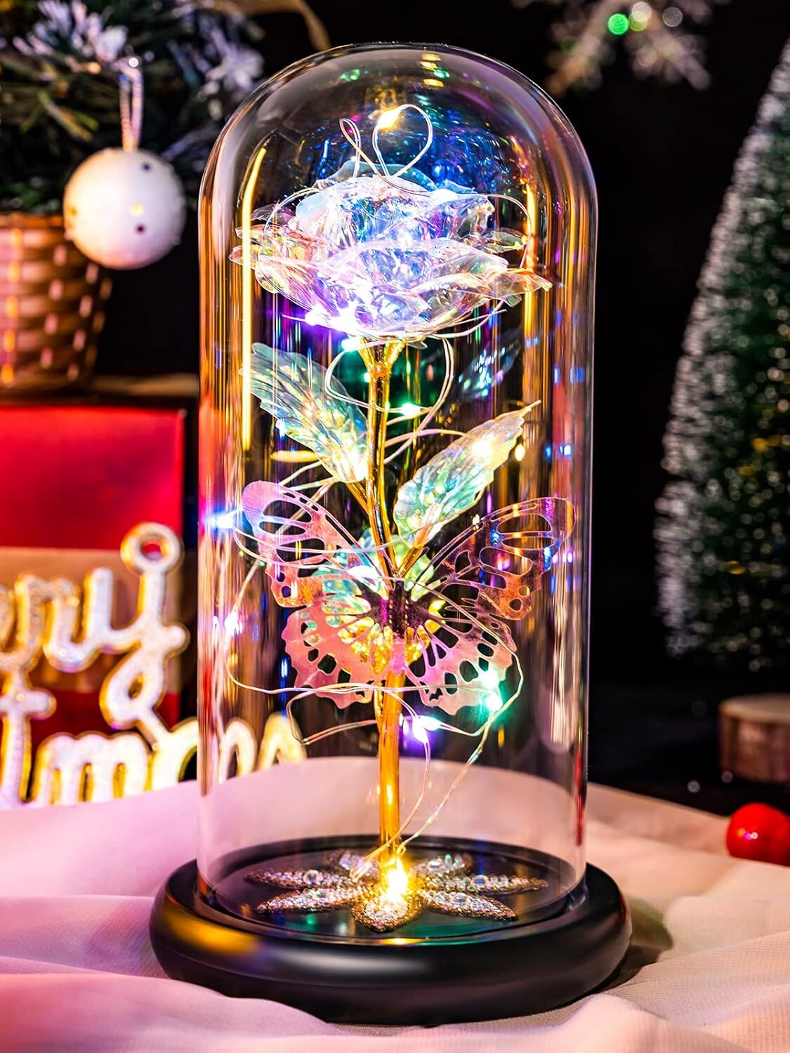 Galaxy Glass Rose in Light-Up Dome, Gifts for Women – Birthday, Mom, Friends