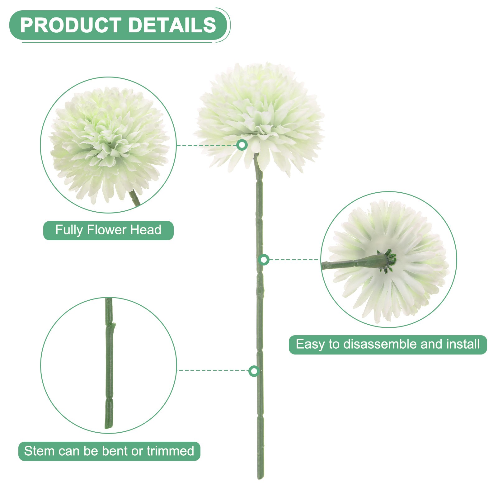 12-Pack Artificial Chrysanthemum Ball Flowers for Home Decor [Autumn Green]