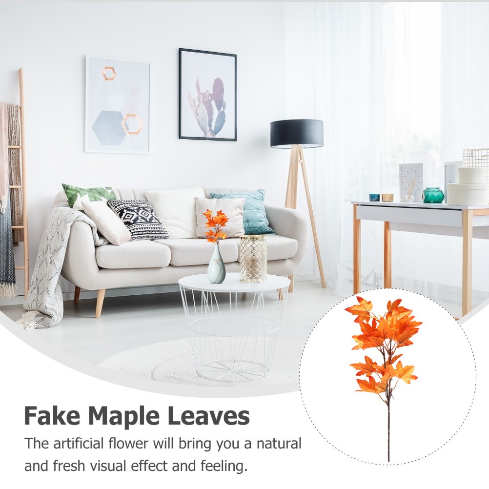 4Pcs Decorative Maple Leaves Orange Faux Branches for Office and Home Display