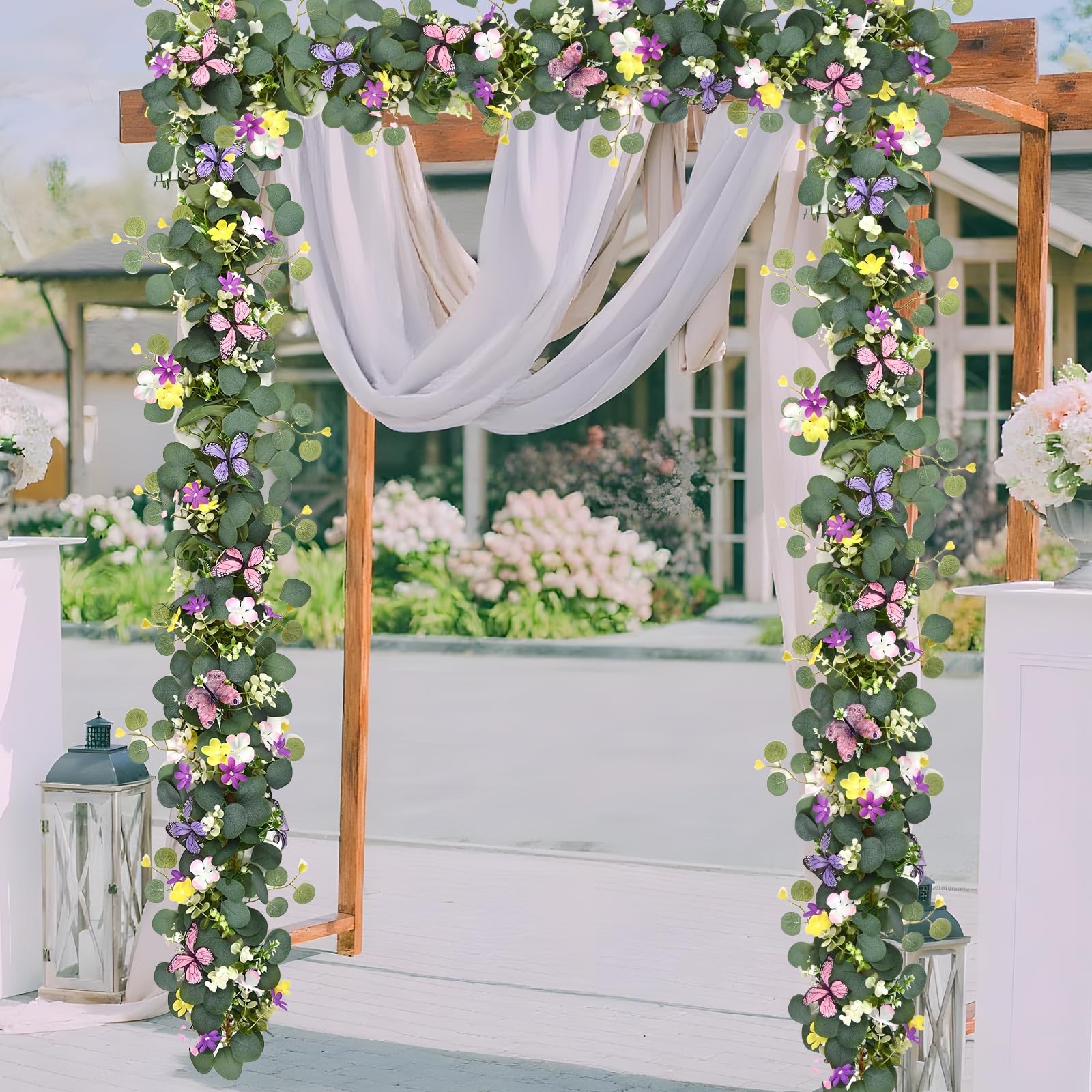 2Pcs Eucalyptus Garland with Daisy 3D Butterfly, Green Garland with Flowers, …