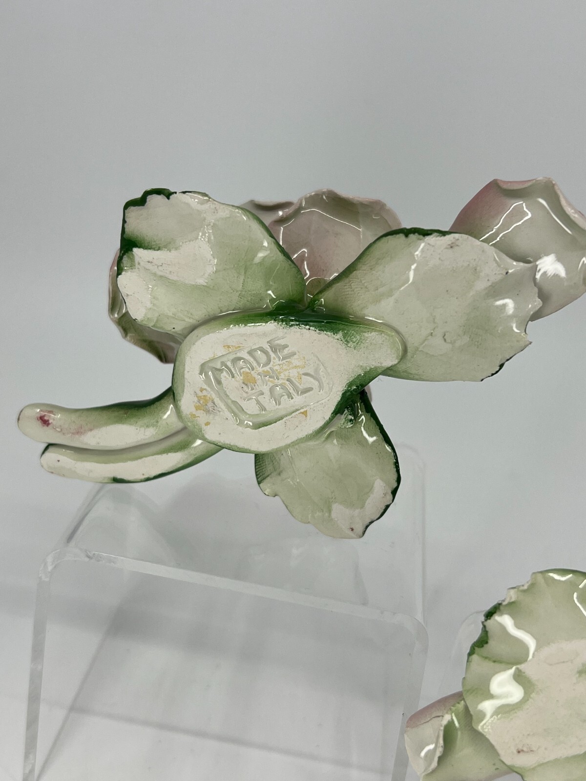 Vintage Pair of Italian Porcelain Rose Floral Flowers Napoleon Capodimonte Style