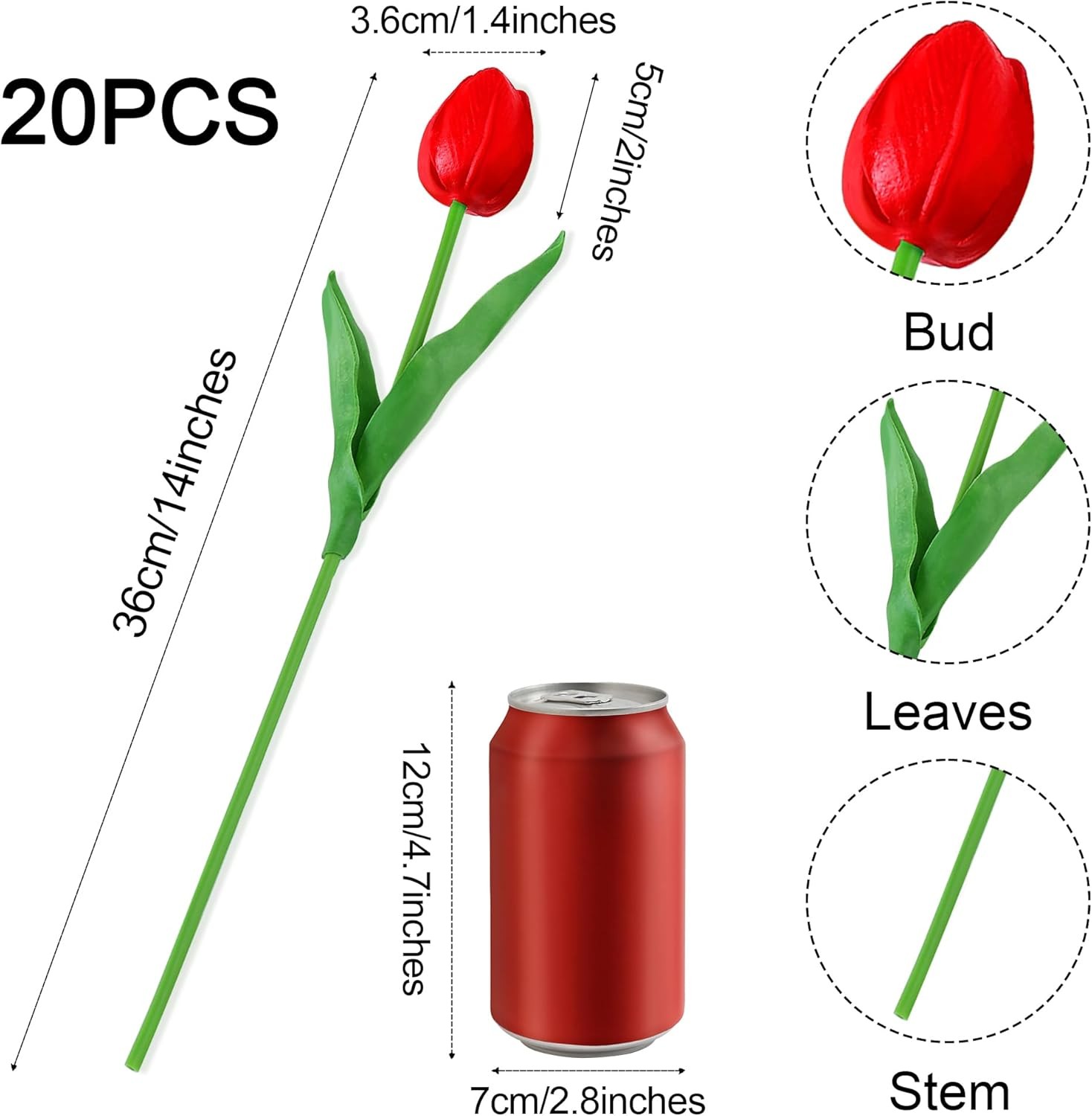 20 Pcs Real Touch Artificial Tulips 14″ Faux PU Flowers for Spring Easter Decor