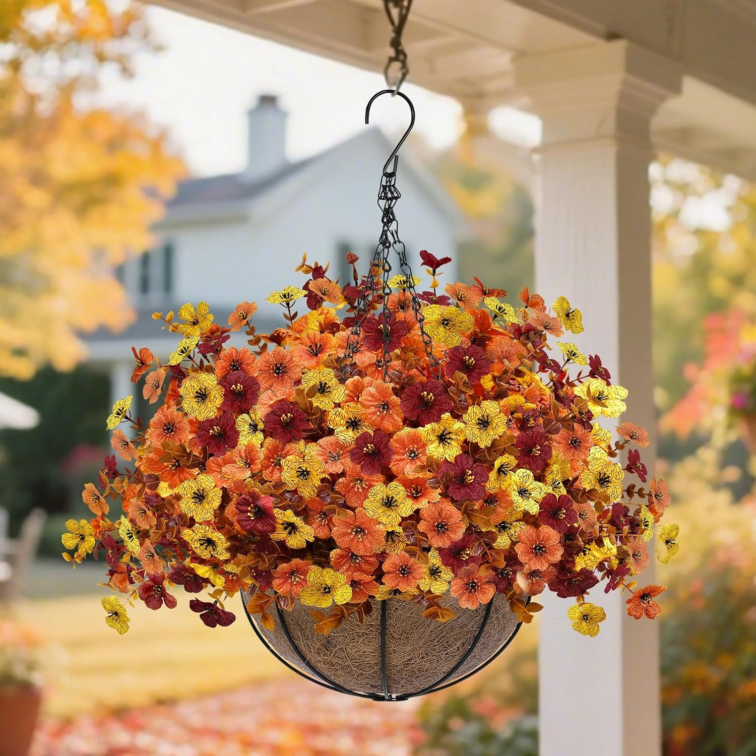 2 Sets UV Resistant Faux Silk Fall Mums for Autumn Outdoor Decor