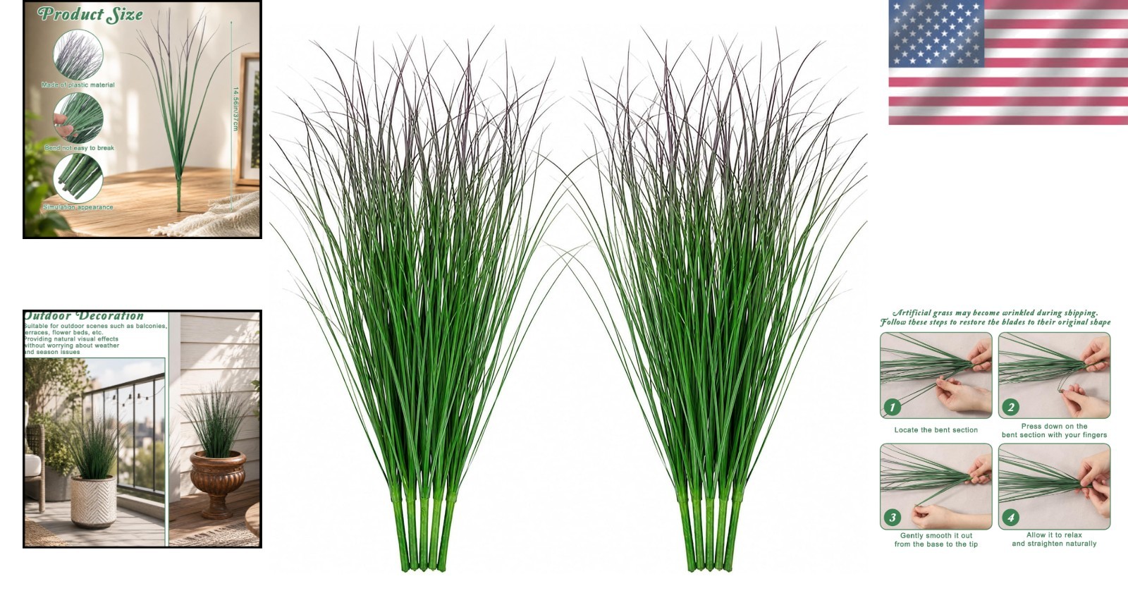 Durable 37cm Faux Wheat Grass Set – Vibrant Green and Purple for -Round Use