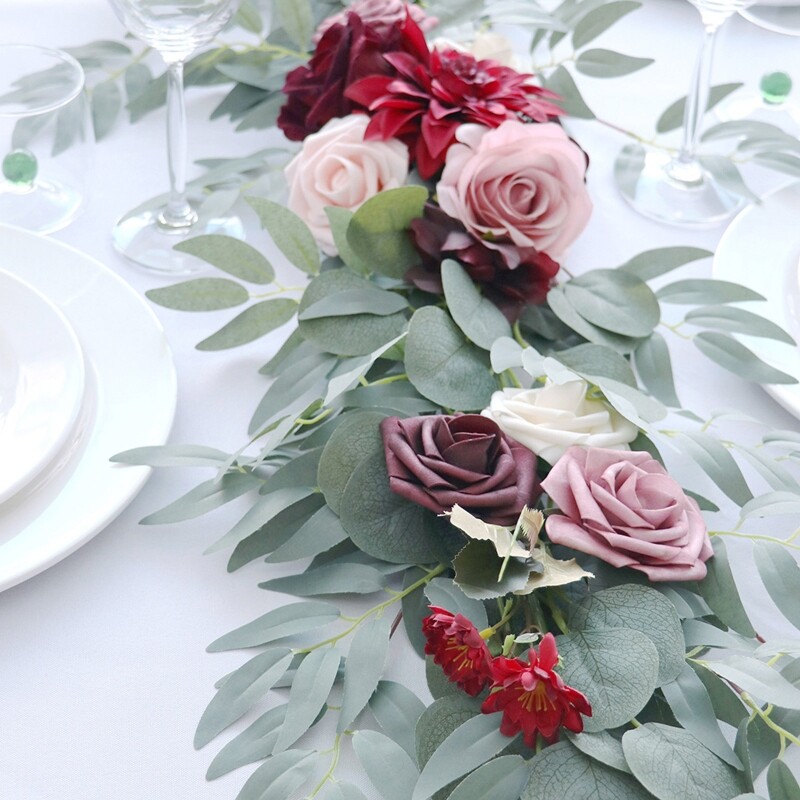 Fake Rattan Vine Wreath Simulation Hanging Lotus Wine Red Color
