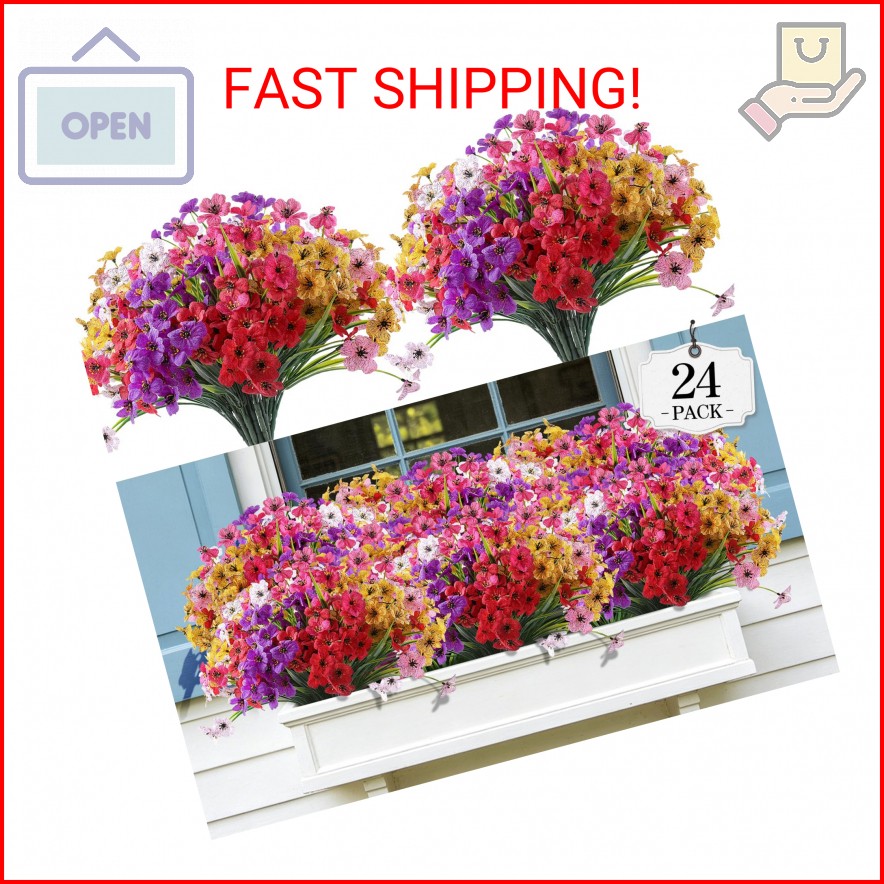 AGIRL 24 Bundles Artificial Flowers for Outdoor,Fake Flowers No Fade Plastic Fau