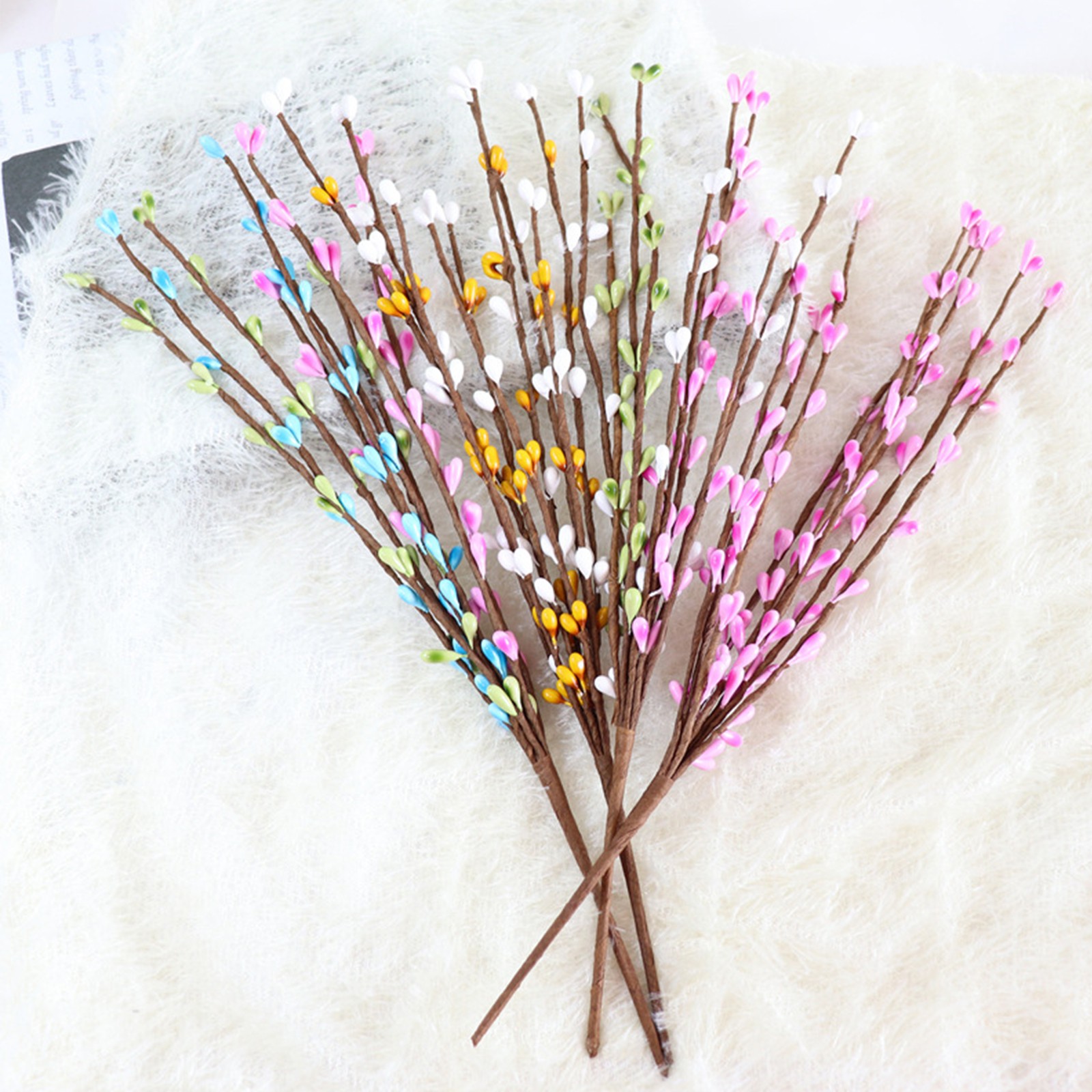 White Green Pink Easter Berry Stems 30cm Decor