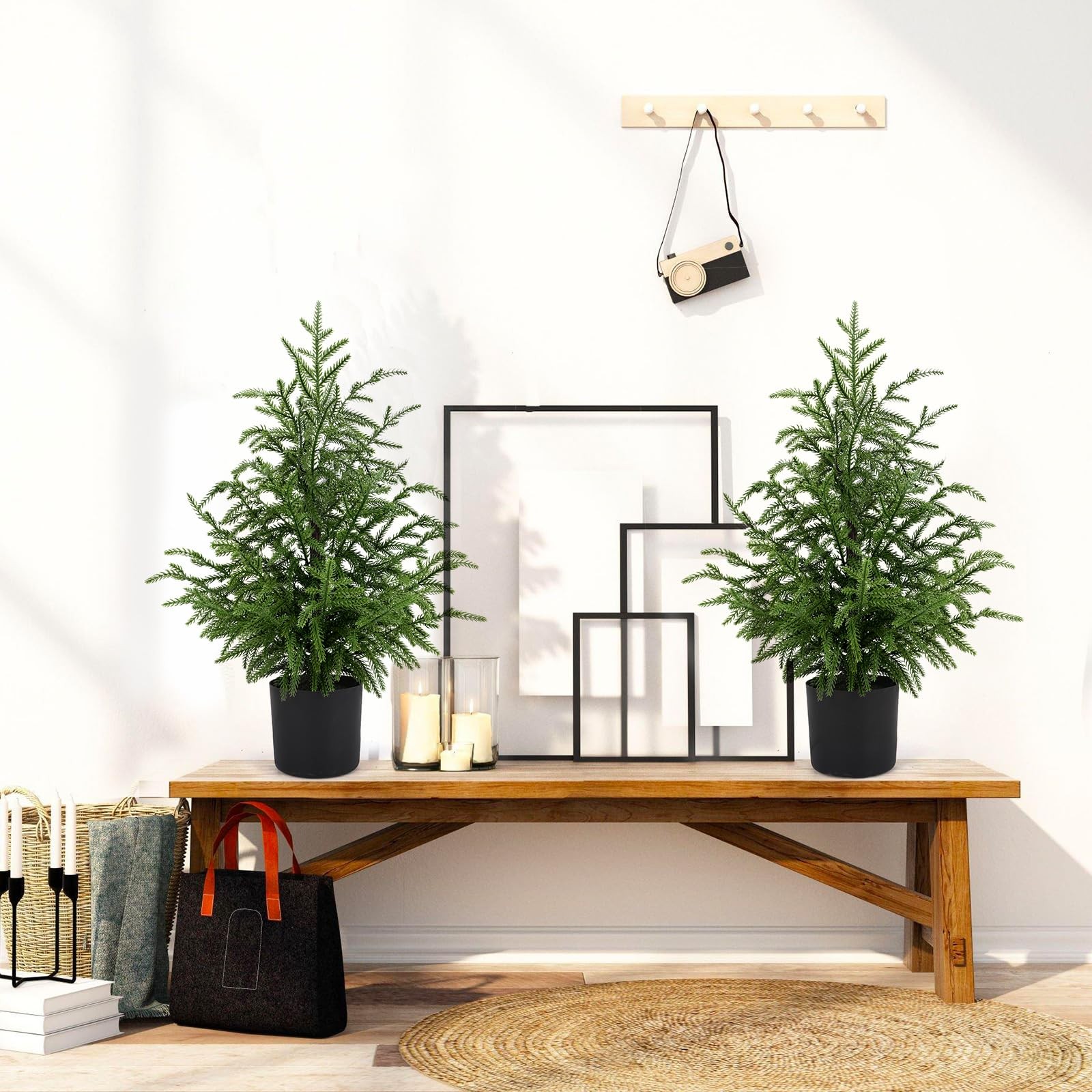 2 Pack 24″ Artificial Norfolk Pine Potted Trees – Realistic Faux Christmas Gr…